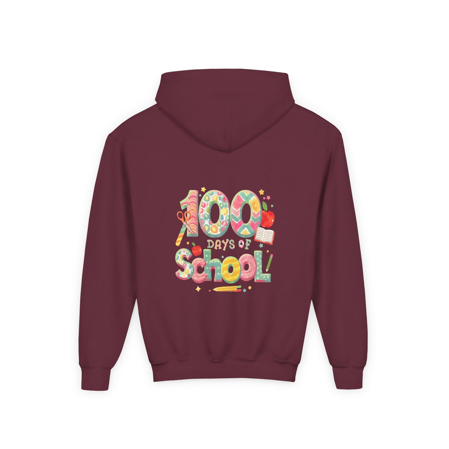 100 Days of School Youth Hoodie, Colorful School Spirit Sweatshirt, Kids Celebration Hoodie, Perfect for School Events, Fun Memory Gear
