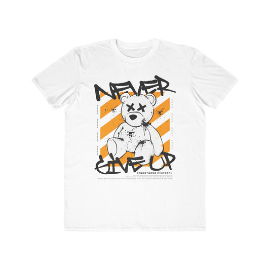 Urban Wear For Men Graphic Tee - Never Give Up, Inspirational Streetwear, Cool Gift for Him, Trendy Casual Wear, Fitness Motivation Shirt White