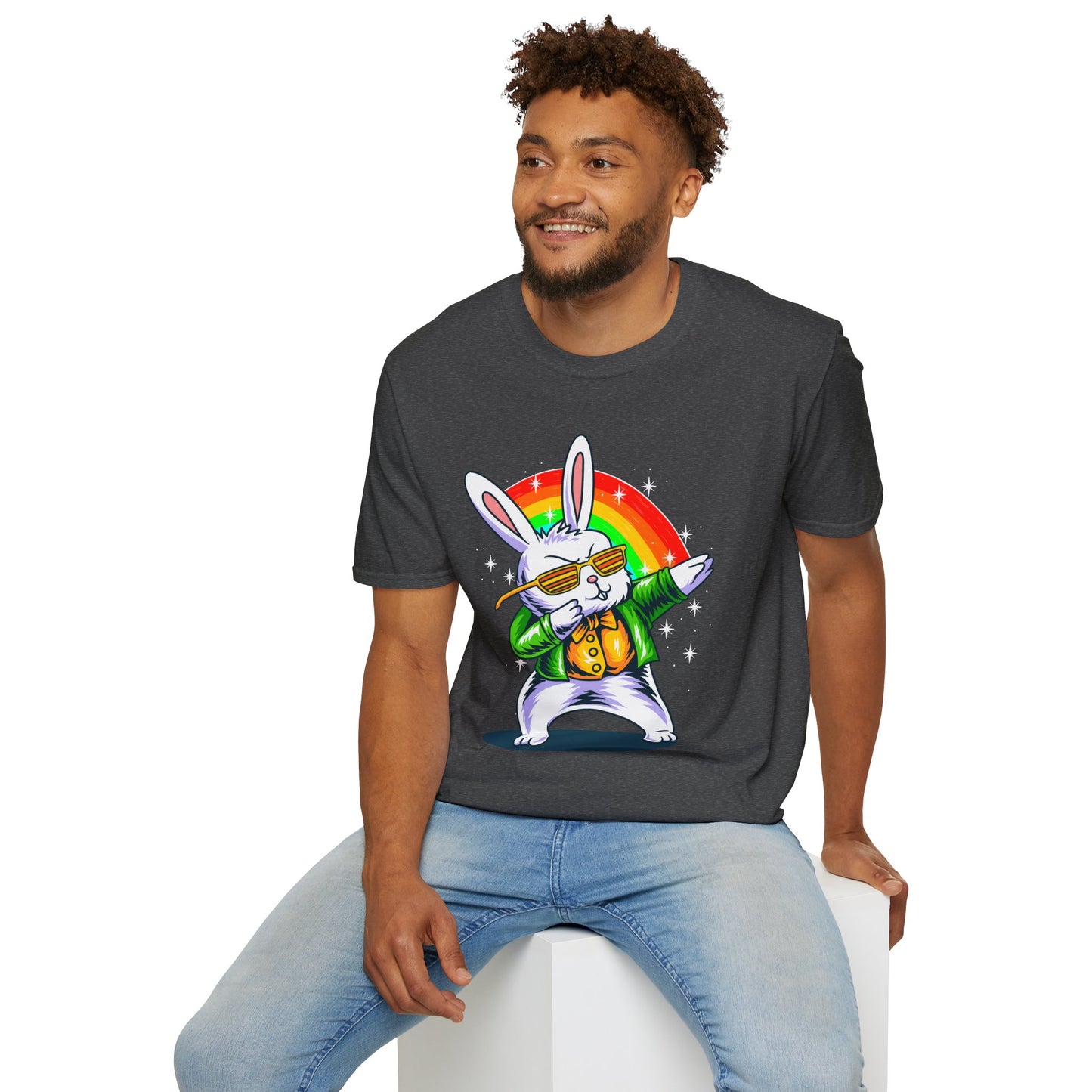 Rainbow Rabbit Cool Vibes Unisex T-Shirt, Fun Gift for Animal Lovers, Perfect for Parties, Birthdays, and Everyday Wear