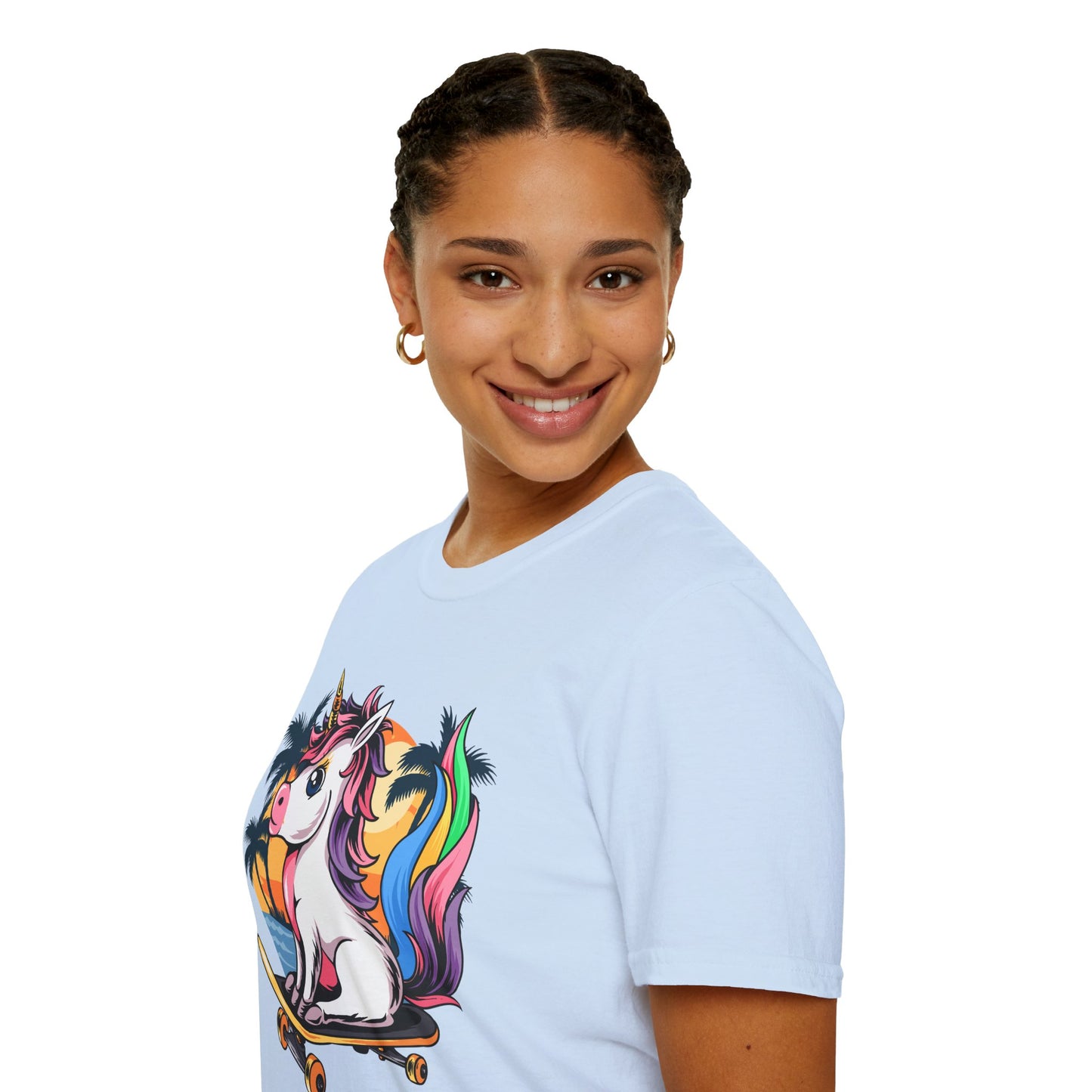 Skateboarding Unicorn T-Shirt, Cute Graphic Tee for Teens, Fun Summer Wear, Gifts for Unicorn Lovers, Beach Day Outfit