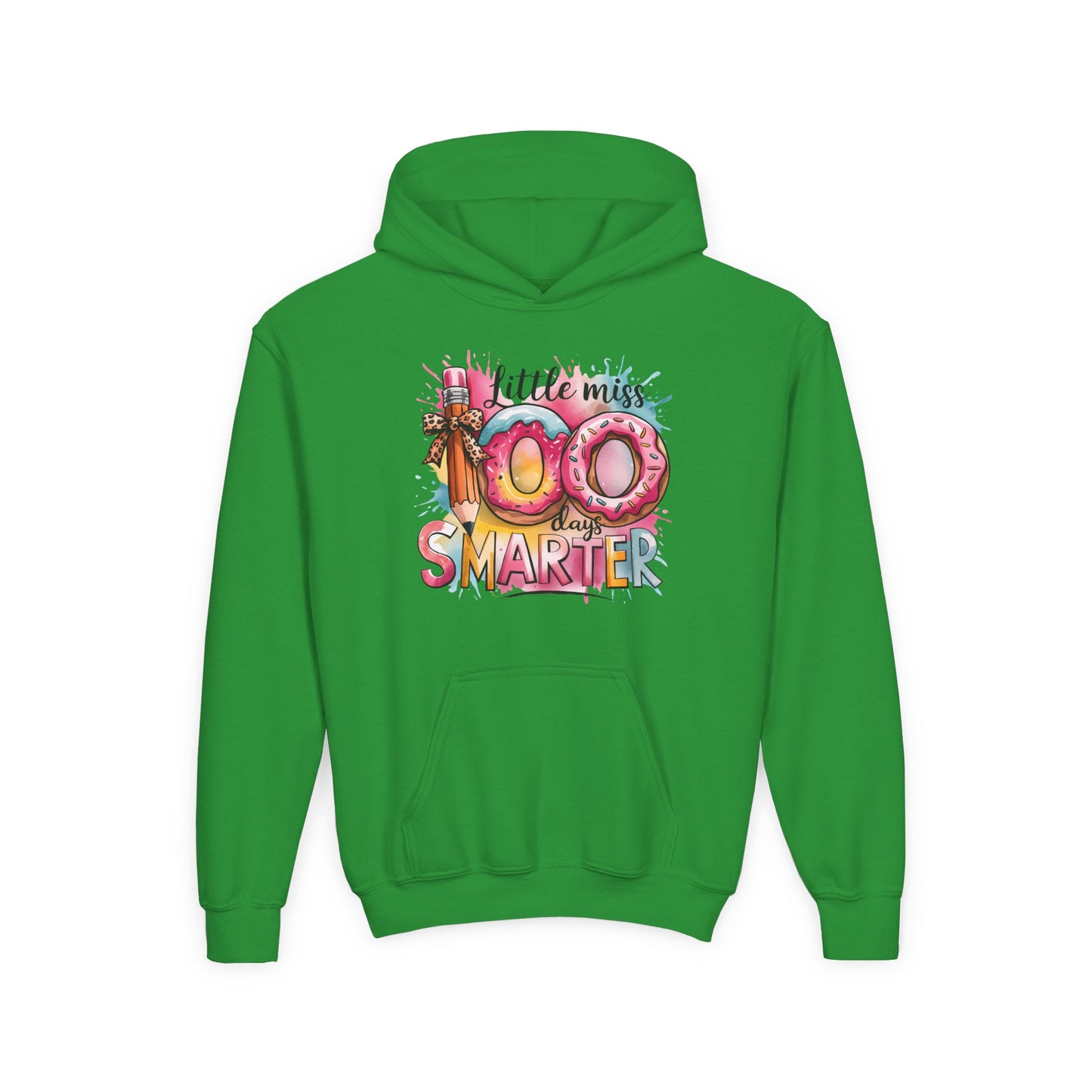 Youth Hooded Sweatshirt - Little Miss 100 Days Smarter Celebration Gift, Kids Birthday, School Milestone, Fun Apparel, Cute Kids Outfit Irish Green