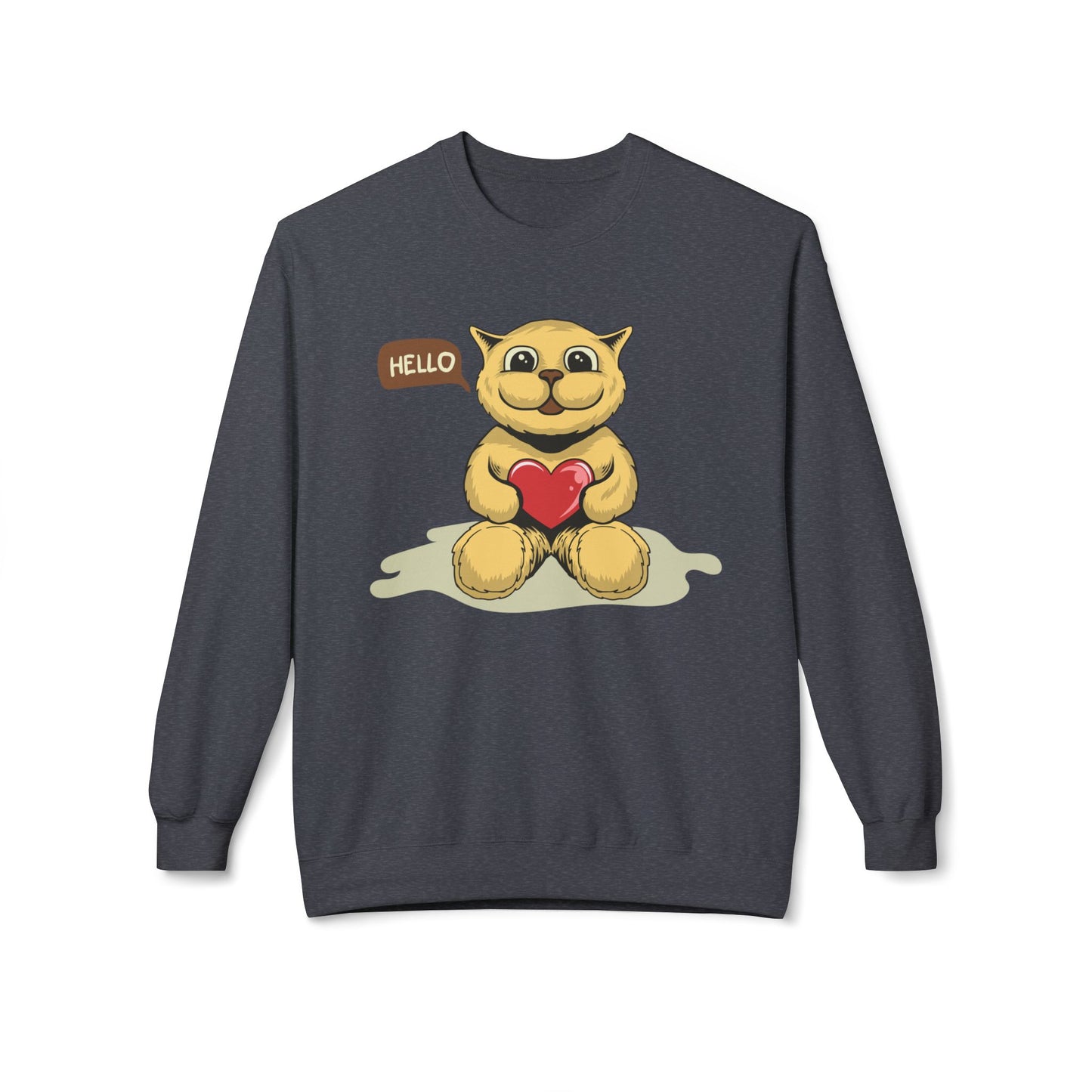 Adorable Fleece Crewneck Sweatshirt with Heartwarming Design, Cozy Gift, Unisex Pullover, Cute Animal Sweatshirt Dark Heather