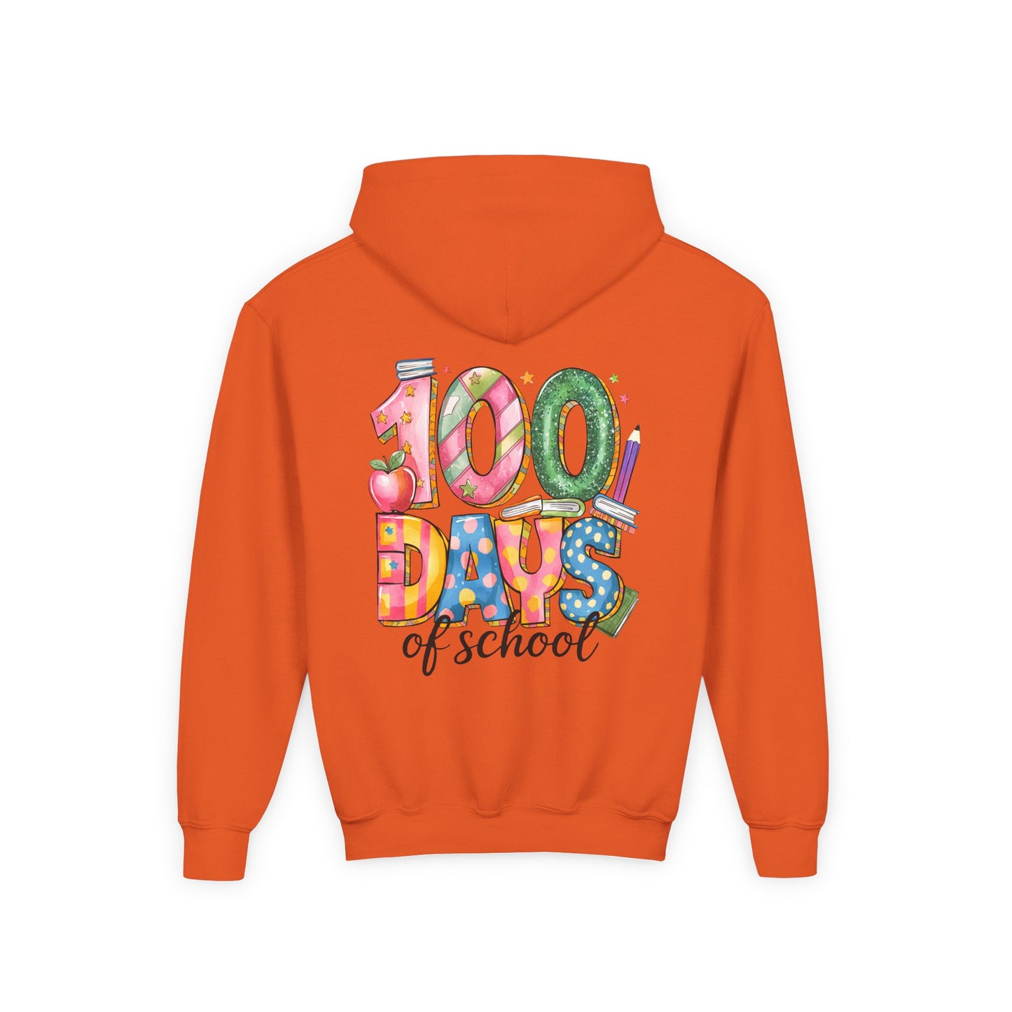 100 Days of School Youth Hoodie, Celebrate Achievement Sweatshirt, Fun Kids Apparel, School Milestone Gift, Classroom Celebration Wear Orange