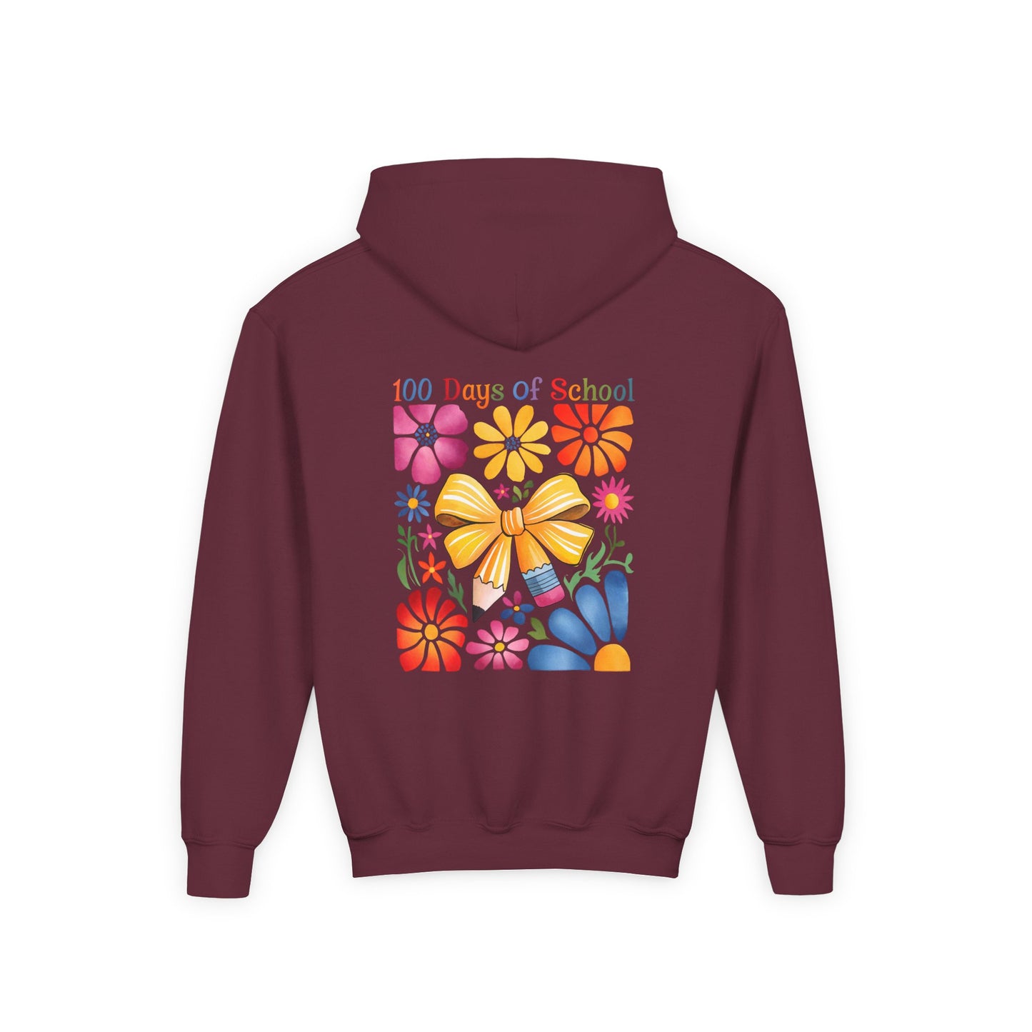 Bright Floral 100 Days of School Youth Hoodie, Colorful Kids Sweatshirt, School Celebration Apparel, Student Gift, Fun Classroom Outfit
