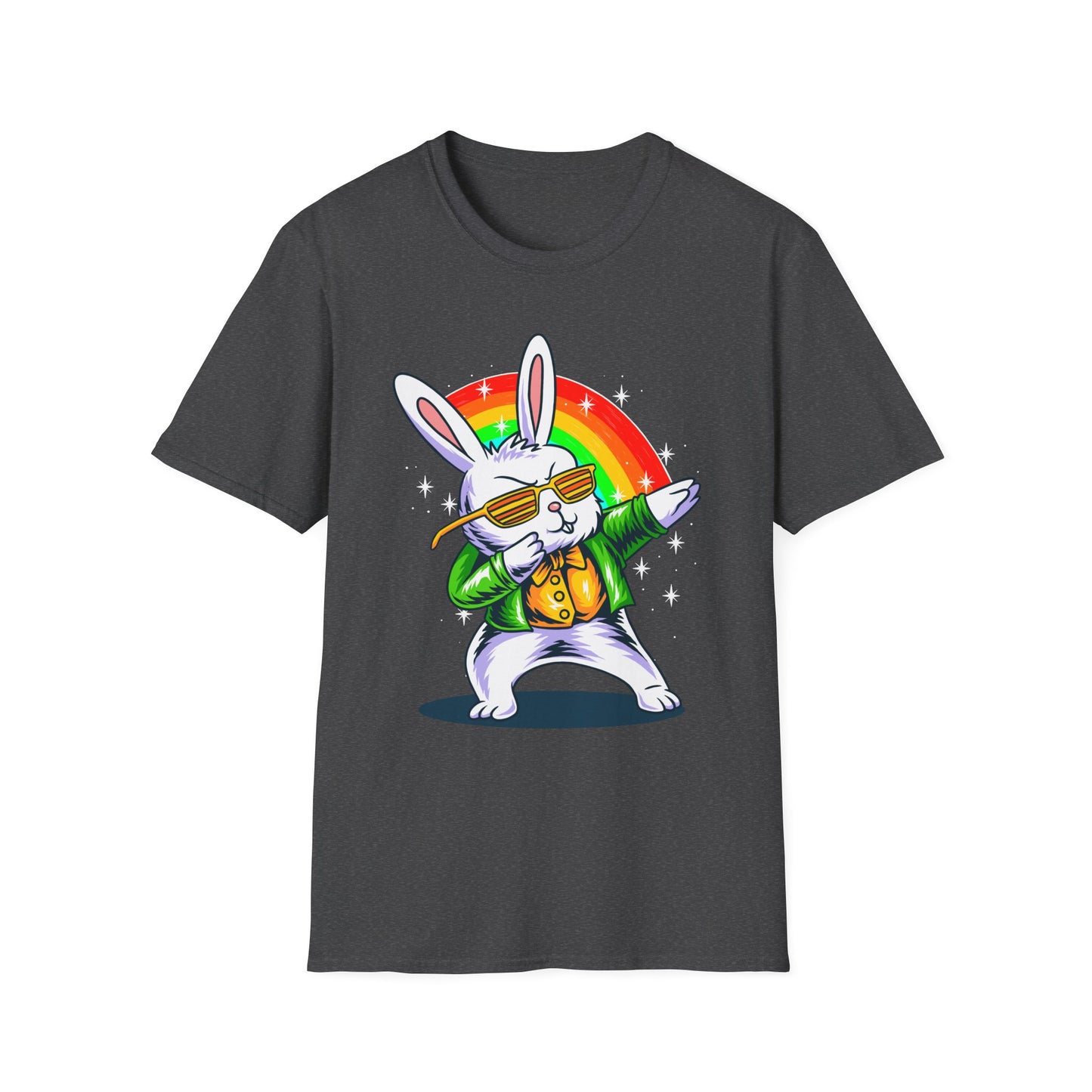 Rainbow Rabbit Cool Vibes Unisex T-Shirt, Fun Gift for Animal Lovers, Perfect for Parties, Birthdays, and Everyday Wear Dark Heather