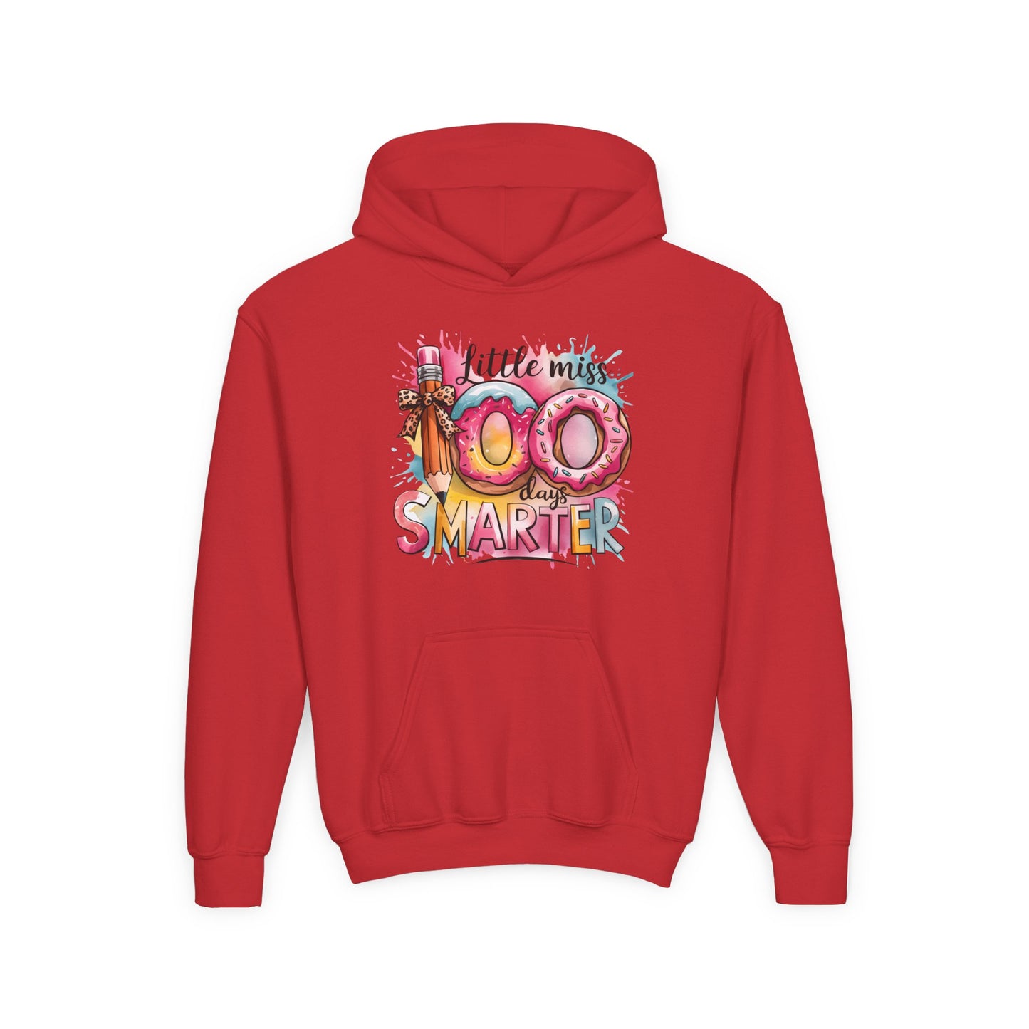 Youth Hooded Sweatshirt - Little Miss 100 Days Smarter Celebration Gift, Kids Birthday, School Milestone, Fun Apparel, Cute Kids Outfit Red