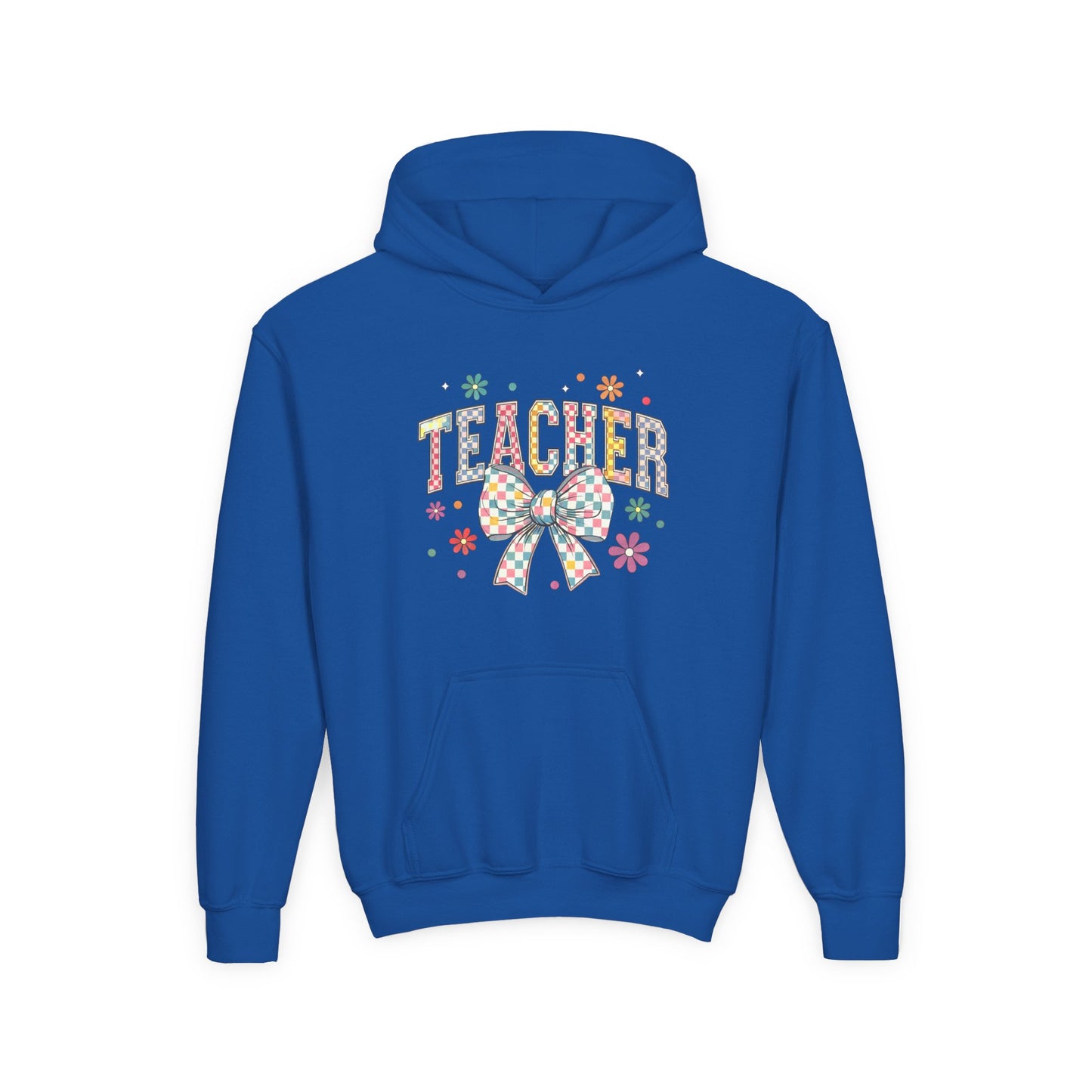 Teacher Appreciation Youth Hooded Sweatshirt - Cute Bow Design, Perfect Gift for Educators, Back to School, Christmas, Birthday Royal