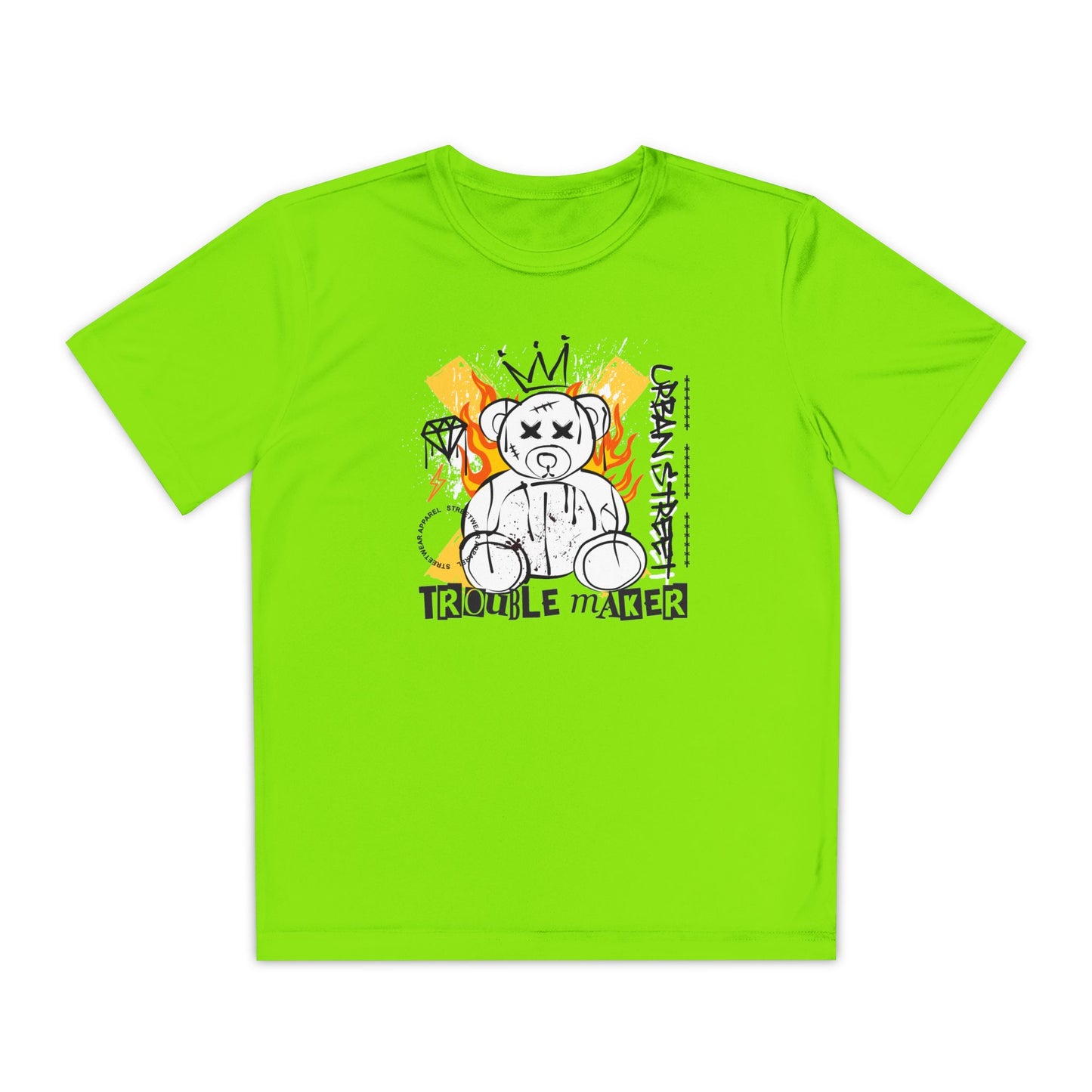 Youth Graphic Tee - Trouble Maker Design, Cool T-Shirt for Kids, Comfortable Playwear, Fun Gift Idea, Summer Fashion Lime Shock