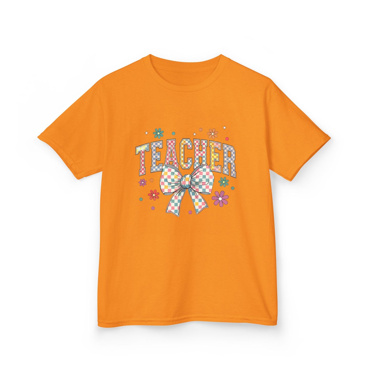 Teacher Kids Tee with Colorful Bow Design, Perfect for Back to School, Teacher Appreciation, Birthday Gift, Fun Classroom Wear Tennessee Orange