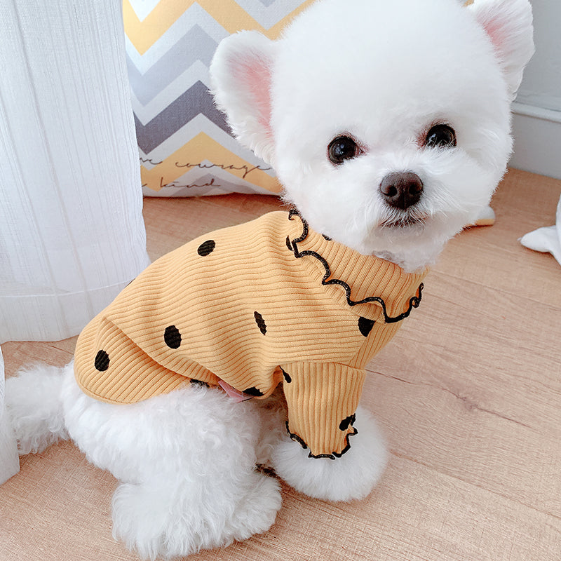 Dot turtleneck dog bottoming shirt Yellow