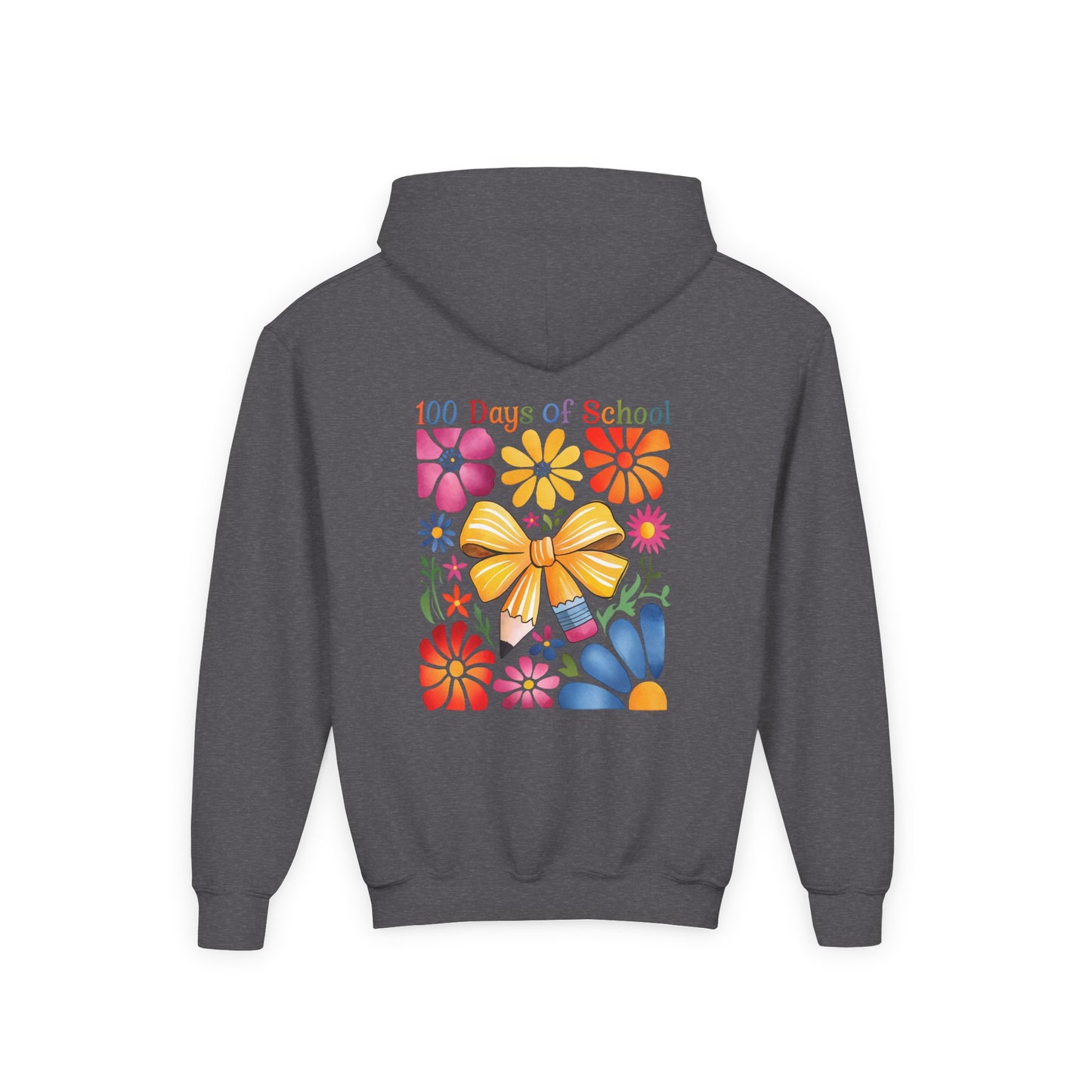 Bright Floral 100 Days of School Youth Hoodie, Colorful Kids Sweatshirt, School Celebration Apparel, Student Gift, Fun Classroom Outfit