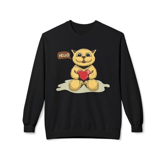 Adorable Fleece Crewneck Sweatshirt with Heartwarming Design, Cozy Gift, Unisex Pullover, Cute Animal Sweatshirt Black