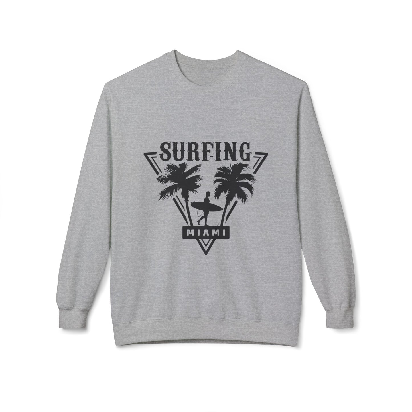 Miami Surfing Sweatshirt, Unisex Sweatshirt, Beach Lover Gift, Casual Layering Piece, Summer Vibes Apparel, Surfing Lifestyle Clothing Sport Grey