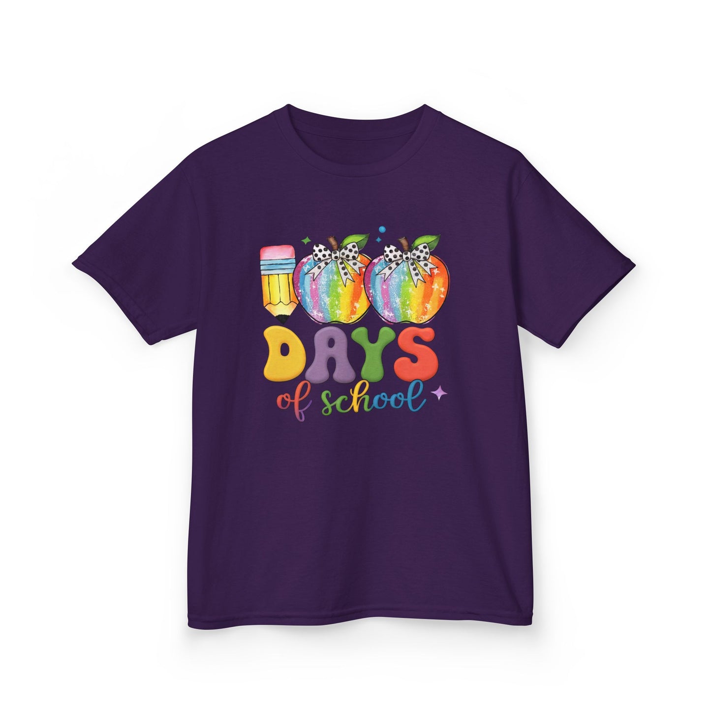 Colorful 100 Days of School Kids Tee, Fun T-Shirt, Back to School, Teacher Gift, Rainbow Design, Kid's Clothing Purple