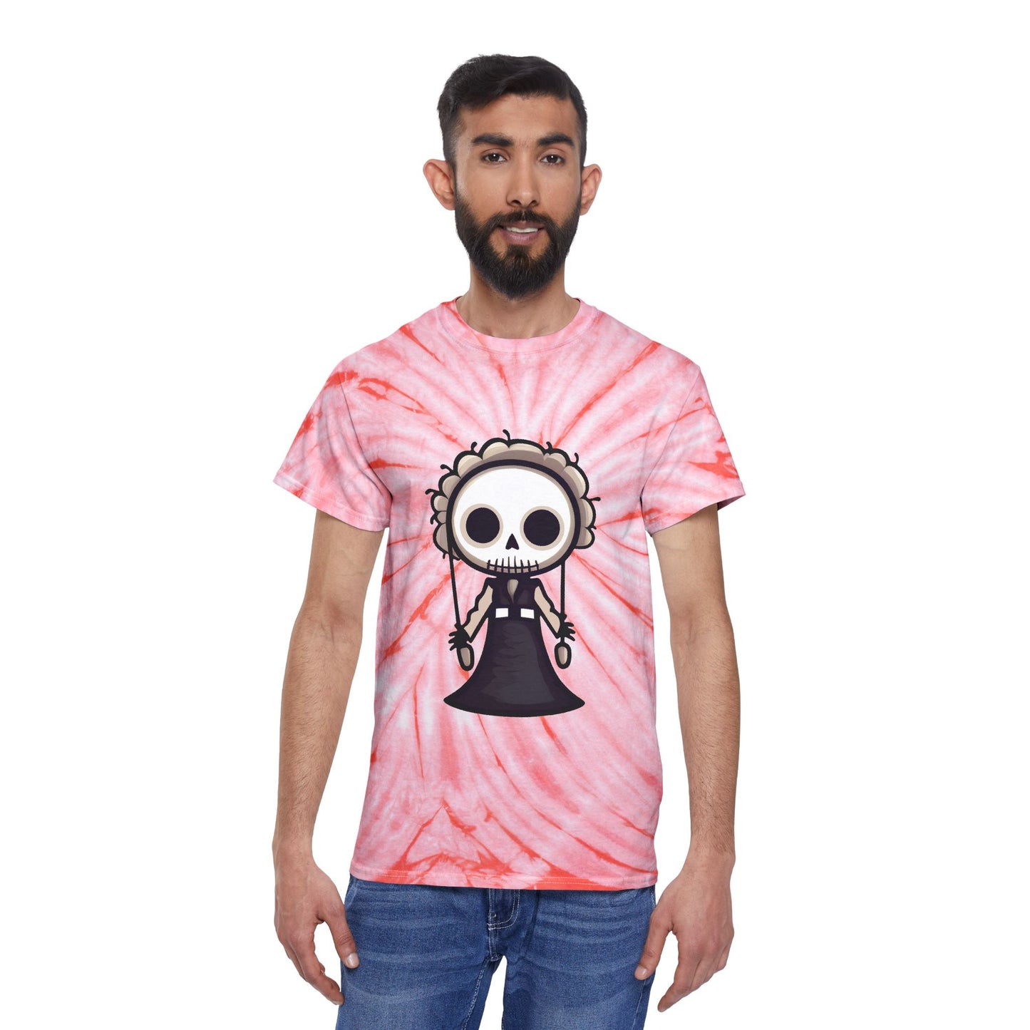 Skeleton Puppet Tie-Dye Tee, Spooky Vibes, Perfect for Halloween, Casual Outfit, Trendy Gift - Cozy Kawaii LLC
