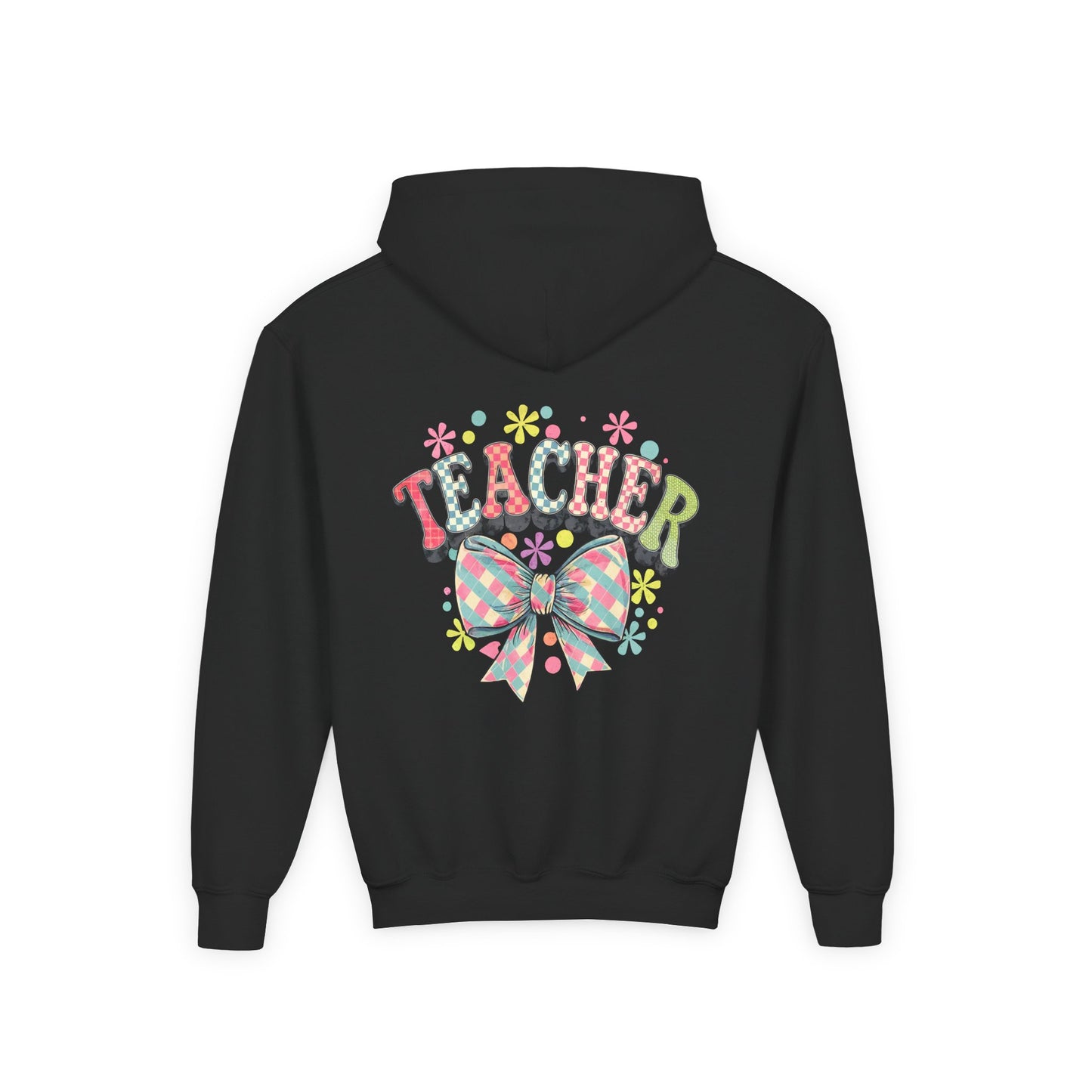 Teacher Hoodie with Colorful Floral Bow Design, Ideal Gift for Educators, School Spirit Wear, Teacher Appreciation, Back to School