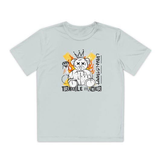 Youth Graphic Tee - Trouble Maker Design, Cool T-Shirt for Kids, Comfortable Playwear, Fun Gift Idea, Summer Fashion Silver