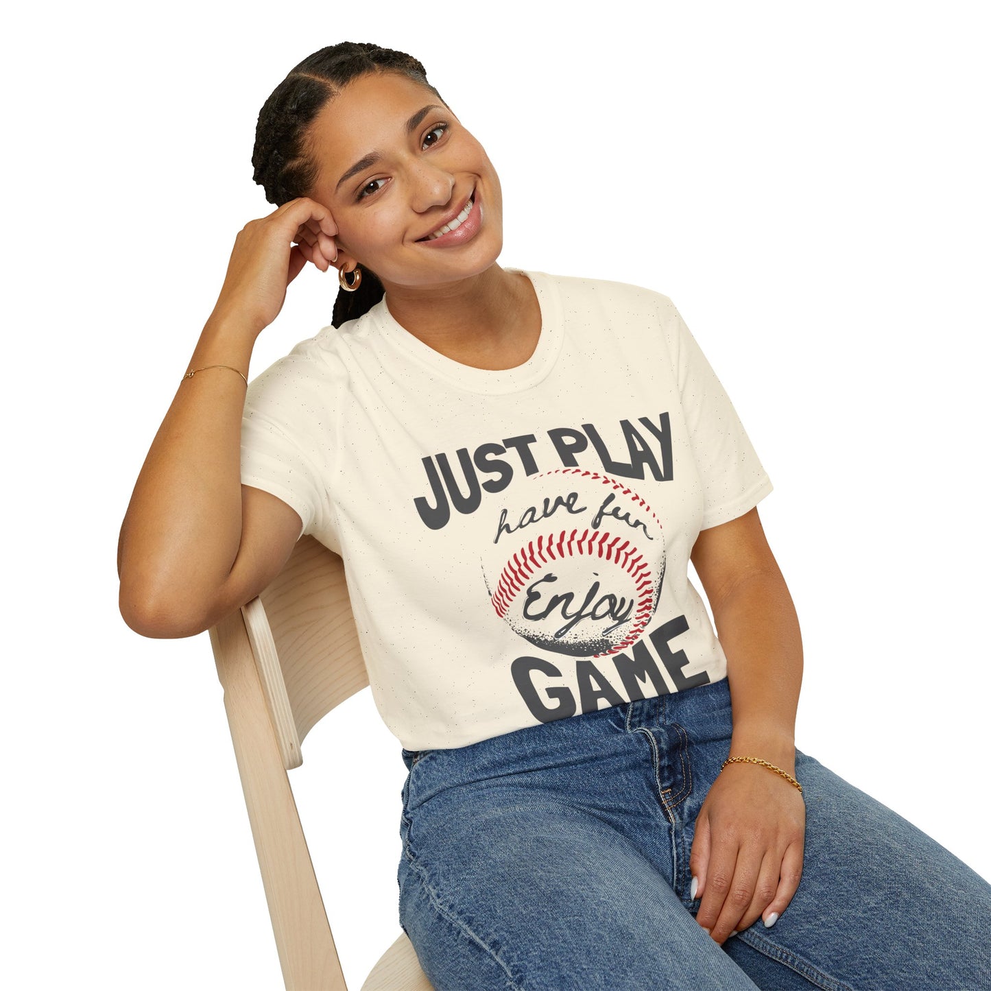 Just Play Game Unisex Softstyle T-Shirt | Fun Gift for Baseball Lovers | Casual Wear, Sports Shirt, Game Day Tee, Gift for Him/Her Natural