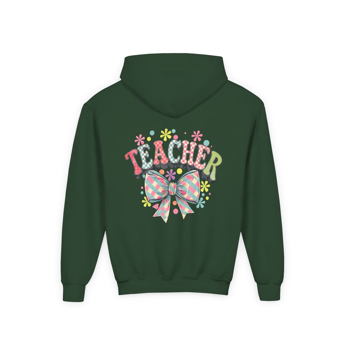 Teacher Hoodie with Colorful Floral Bow Design, Ideal Gift for Educators, School Spirit Wear, Teacher Appreciation, Back to School