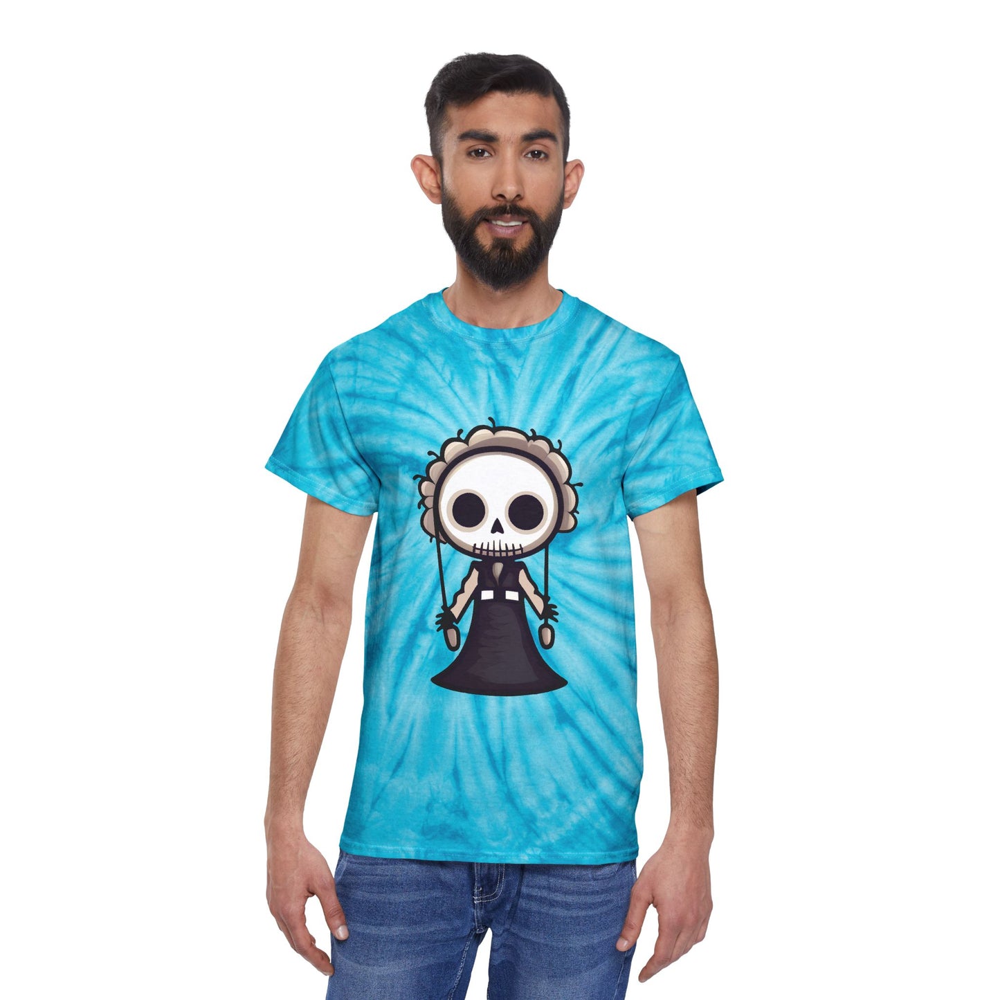Skeleton Puppet Tie-Dye Tee, Spooky Vibes, Perfect for Halloween, Casual Outfit, Trendy Gift - Cozy Kawaii LLC