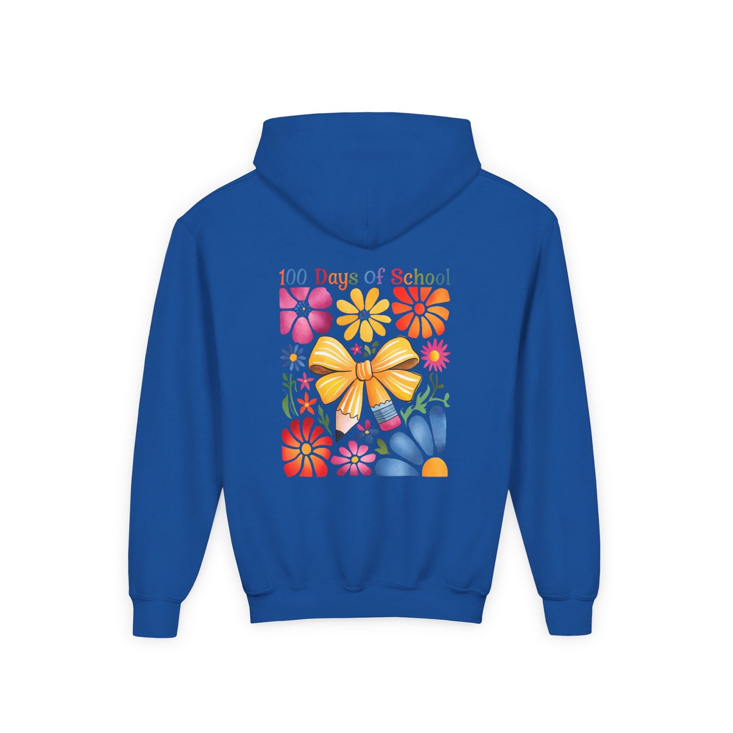 Bright Floral 100 Days of School Youth Hoodie, Colorful Kids Sweatshirt, School Celebration Apparel, Student Gift, Fun Classroom Outfit