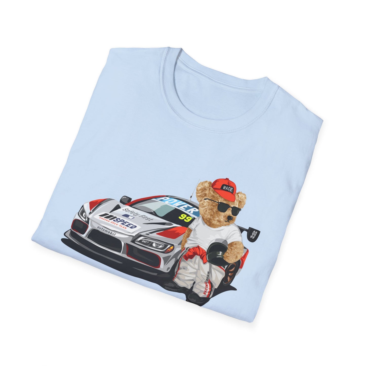 Racing Bear Unisex T-Shirt, Cute Animal Apparel, Car Lovers Gift, Fun Racing Shirt, Gift for Him/Her