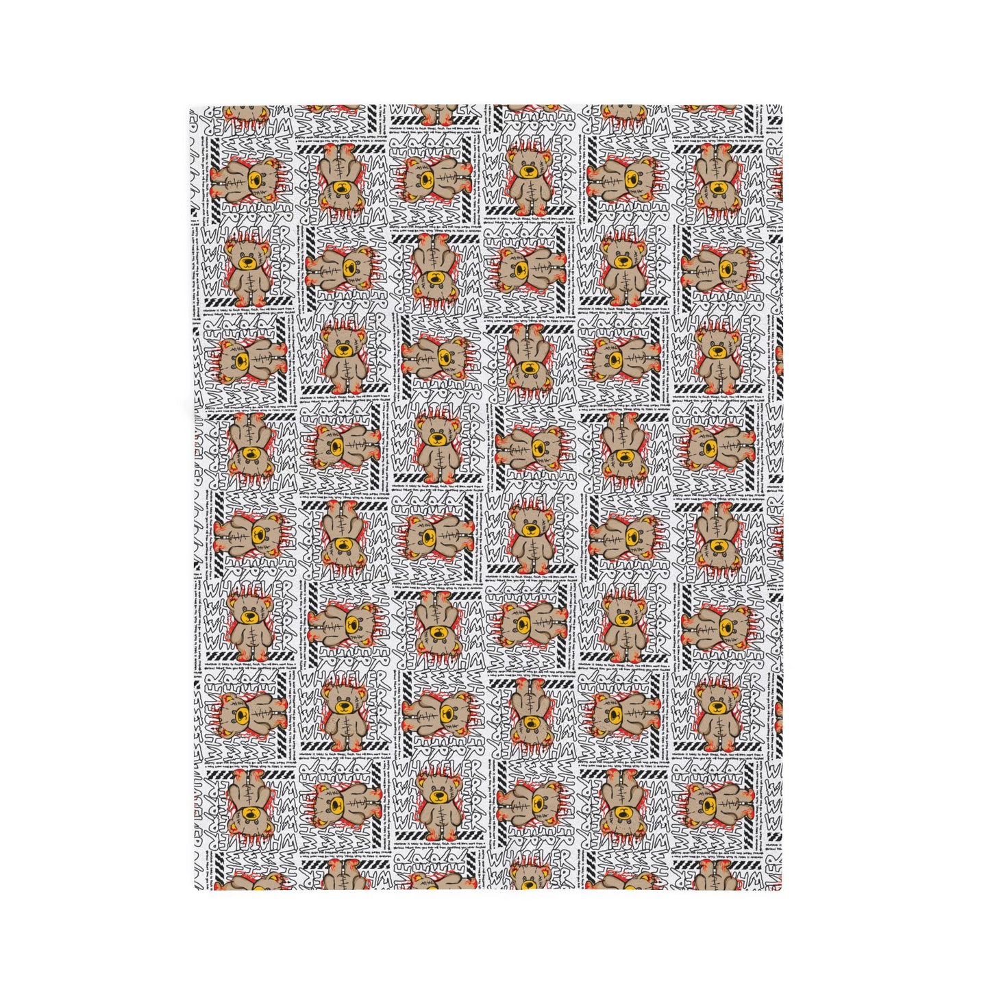 Abstract Art Teddy Bear Graphic Velveteen Plush Blanket – Soft Throw for Modern Home Decor – Urban Tribal Style Print