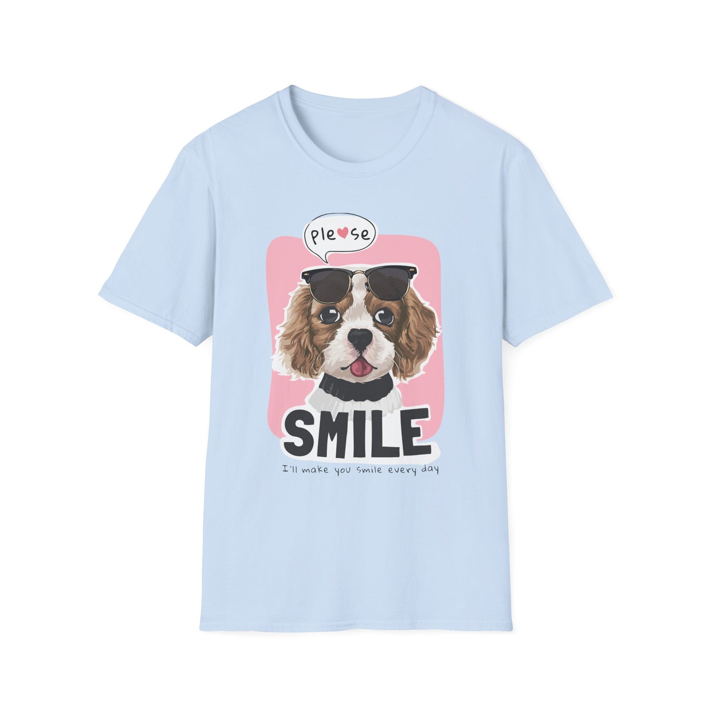 Cute Dog Smile T-Shirt, Dog Lover Gift, Pet Theme Apparel, Funny Animal Tee, Happy Summer Style Light Blue