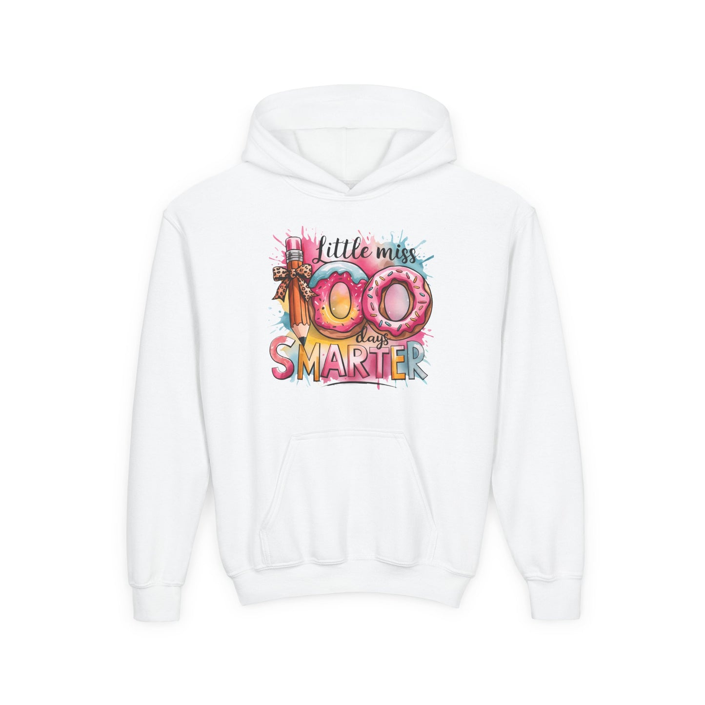 Youth Hooded Sweatshirt - Little Miss 100 Days Smarter Celebration Gift, Kids Birthday, School Milestone, Fun Apparel, Cute Kids Outfit White