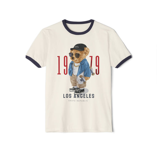 Retro Bear Graphic T-Shirt, Unisex Vintage Tee, Casual Summer Top, Birthday Gift, Streetwear Style, 1979 Los Angeles Design Natural Midnight Navy