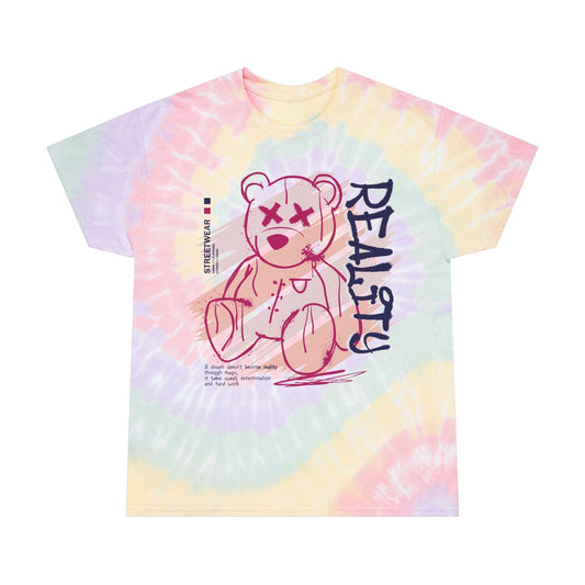Unisex "Reality" Tie Dye T-Shirt – Streetwear Graphic Tee with Edgy Teddy Bear & Motivational Quote – 100% Cotton Pastel Shirt