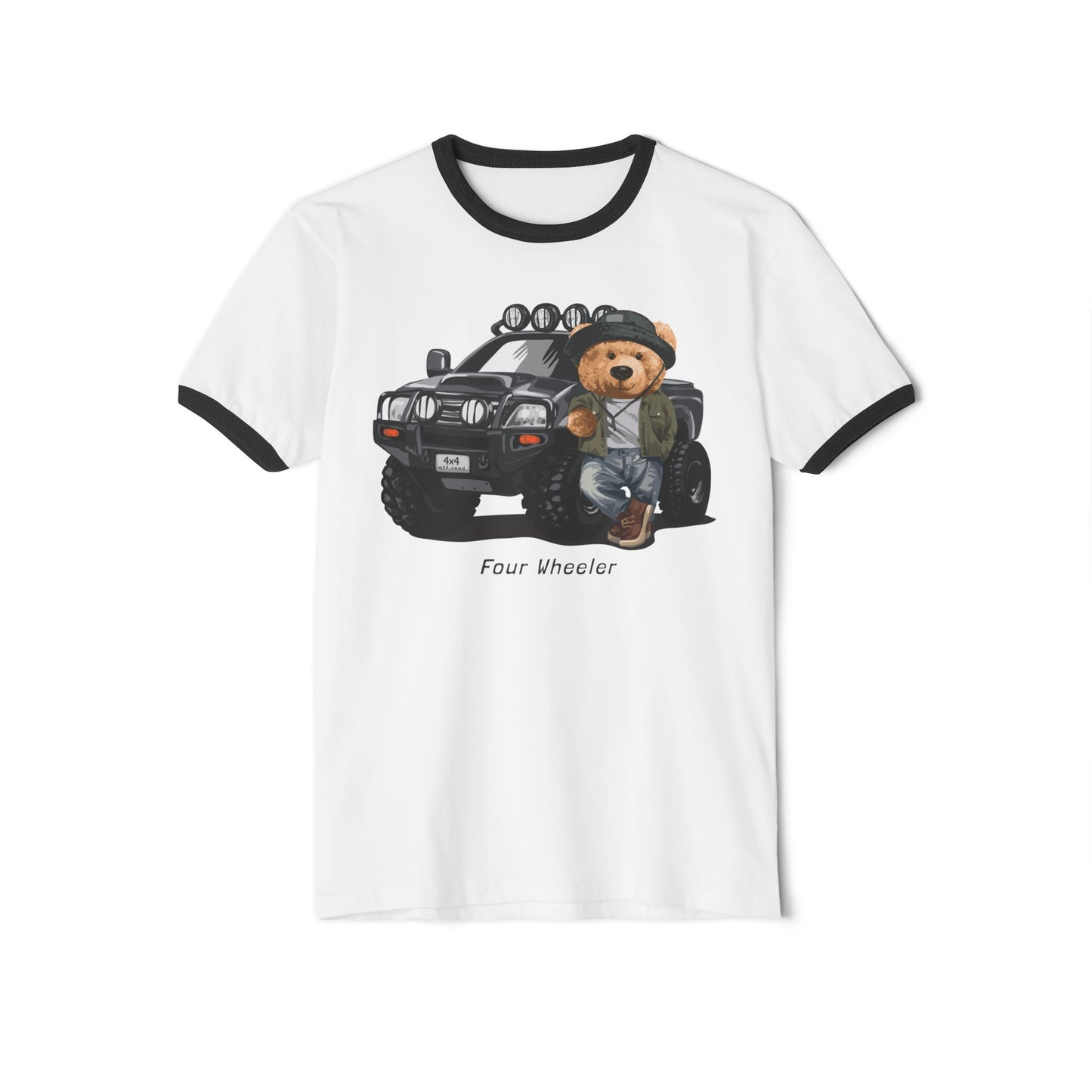 Adventure Bear Ringer T-Shirt | Casual Wear, Gifts for Kids & Teens, Outdoor Enthusiasts, Cute Graphic Tee, Birthday Present White Black