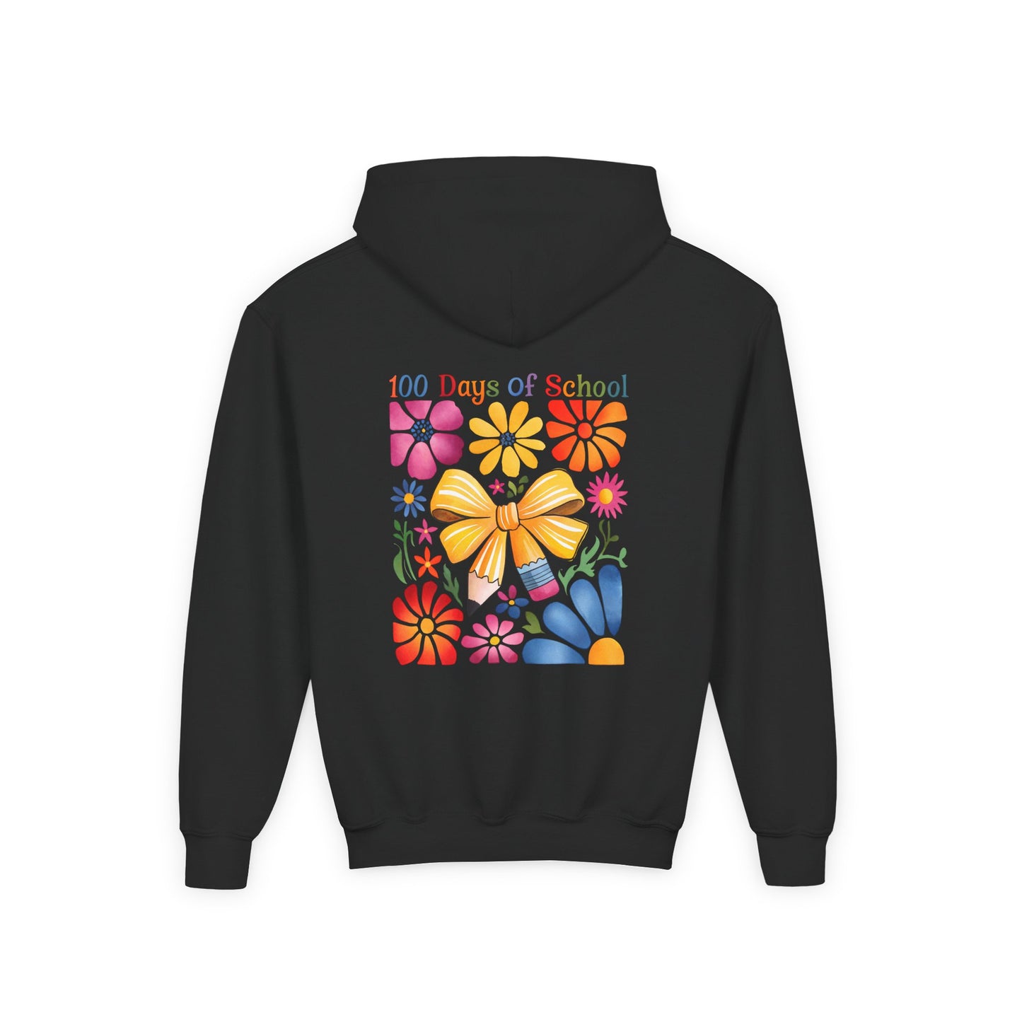 Bright Floral 100 Days of School Youth Hoodie, Colorful Kids Sweatshirt, School Celebration Apparel, Student Gift, Fun Classroom Outfit