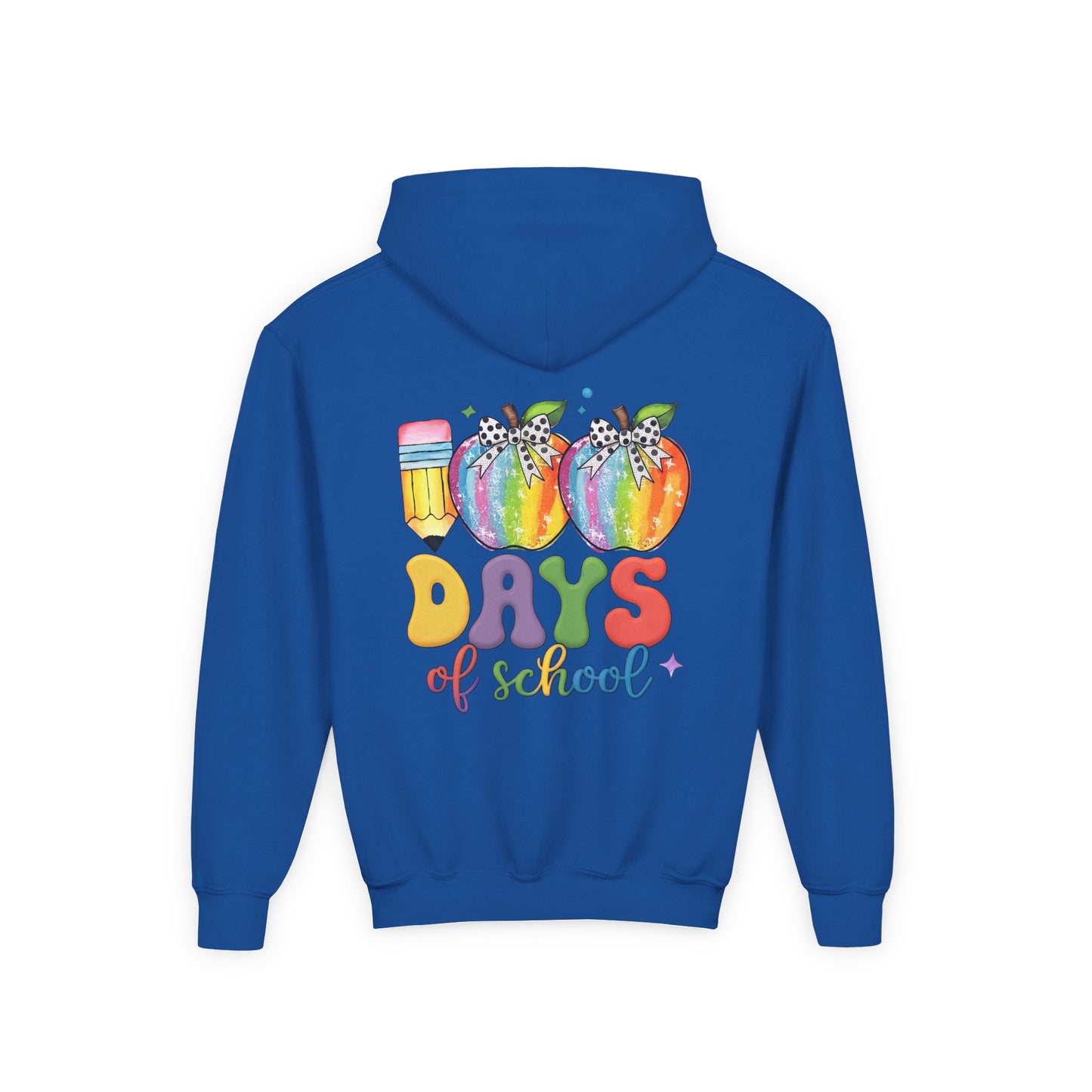 Colorful 100 Days of School Hoodie for Kids, Fun Sweatshirt for Students, Back to School Gift, Rainbow Apple Design, Classroom