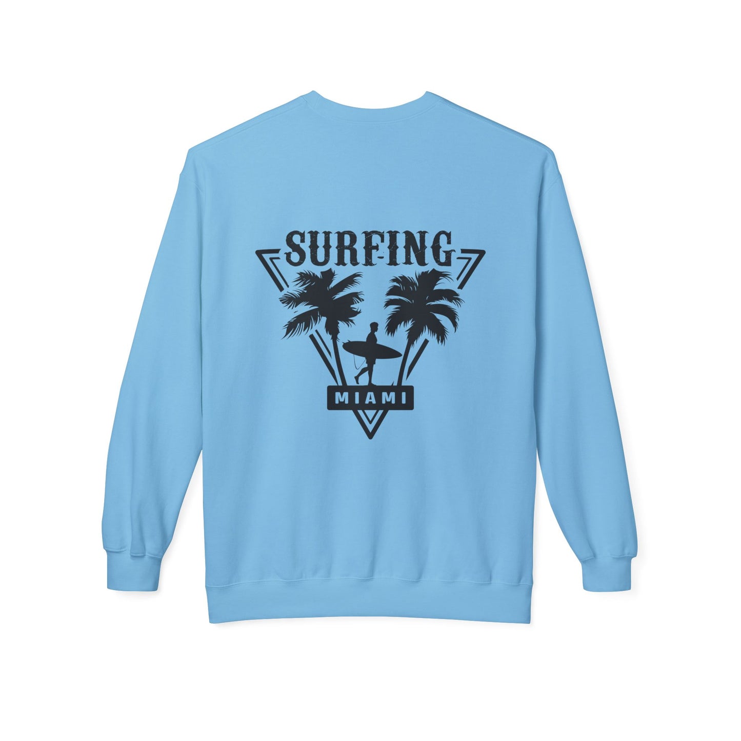Miami Surfing Sweatshirt, Unisex Sweatshirt, Beach Lover Gift, Casual Layering Piece, Summer Vibes Apparel, Surfing Lifestyle Clothing