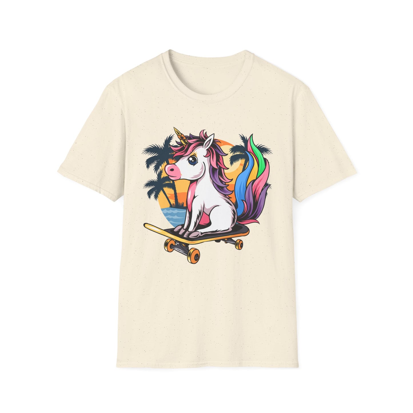 Skateboarding Unicorn T-Shirt, Cute Graphic Tee for Teens, Fun Summer Wear, Gifts for Unicorn Lovers, Beach Day Outfit Natural
