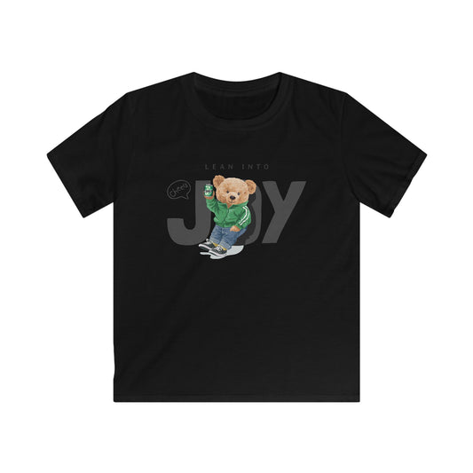 Joyful Kids Tee - Adorable Bear Graphic, Fun Softstyle Shirt for Children, Perfect for Birthdays, Holidays, Everyday Wear Black