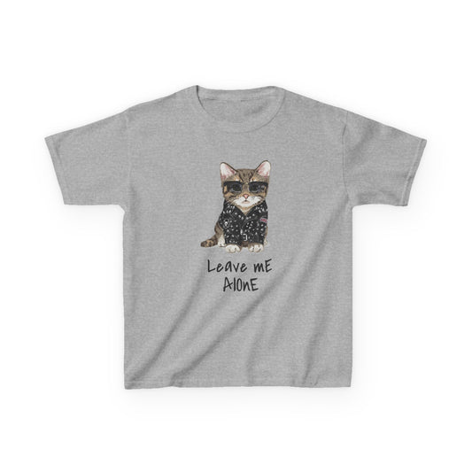Cat Lover Kids Tee - "Leave Me Alone" Shirt, Funny Kids Apparel, Gift for Cat Lovers, Cute Cat Shirt for Kids, Animal Lover T-Shirt Sport Grey