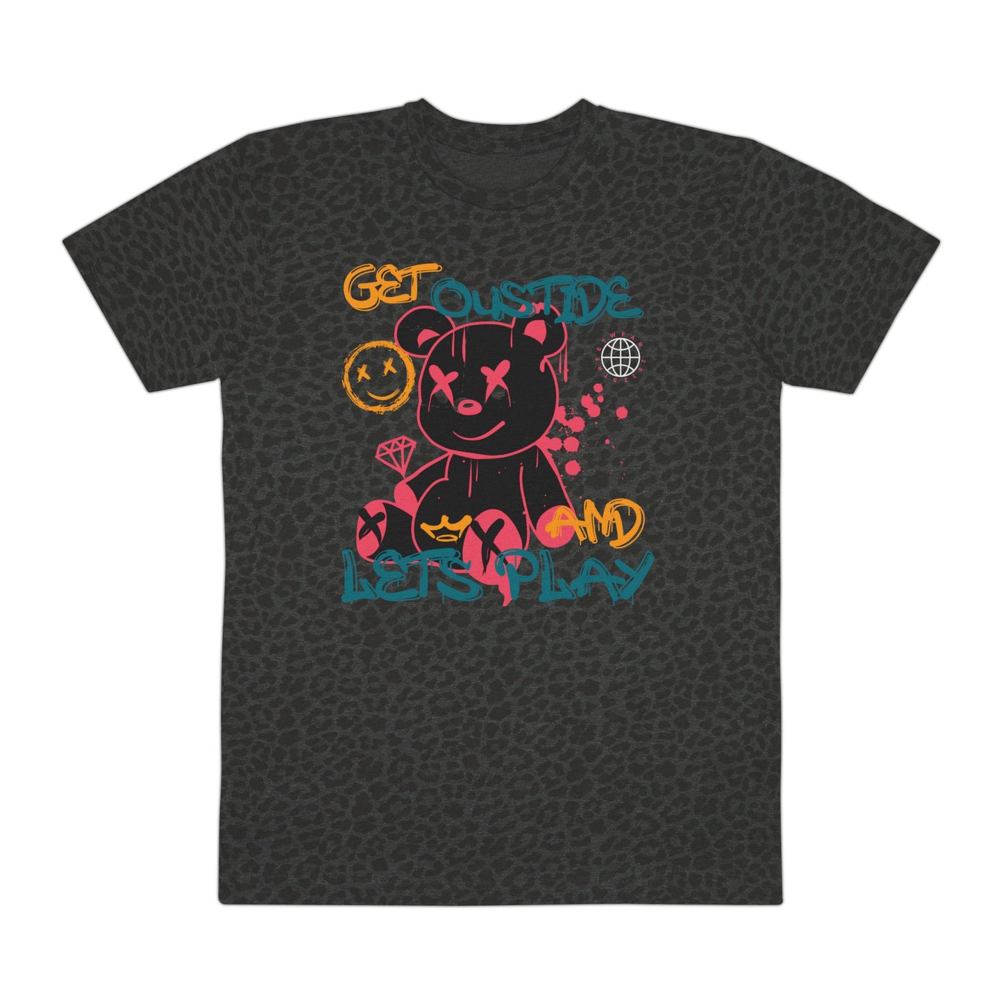 Playful Graphic Tee, Get Outside Get Play, Casual Outing Shirt, Trendy Streetwear, Gift for Adventurers, Unique Men's T-shirt Black Leopard