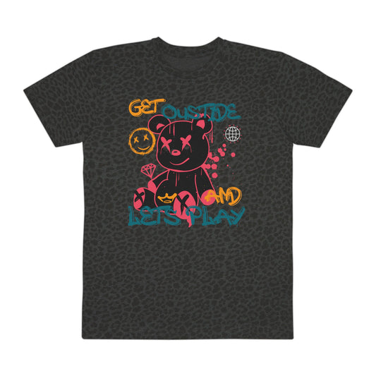 Playful Graphic Tee, Get Outside Get Play, Casual Outing Shirt, Trendy Streetwear, Gift for Adventurers, Unique Men's T-shirt Black Leopard