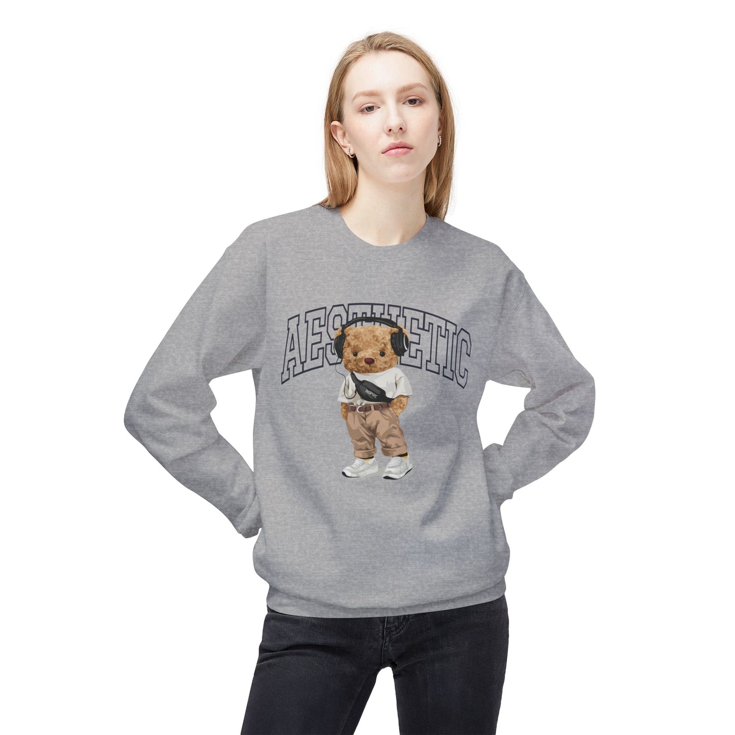 Aesthetic Bear Crewneck Sweatshirt | Cozy Unisex Fleece Top, Casual Wear, Gift Idea, Trendy Fashion, Streetwear Style, Comfortable Layer