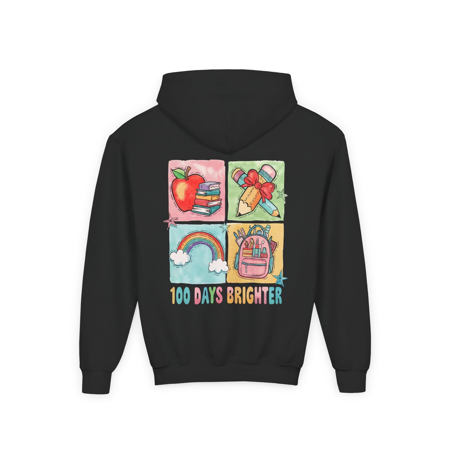 Youth Hoodie with Colorful Design – Perfect for Kids, Back to School, Gifts, Everyday Wear, Fun Celebrations, 100 Days Brighter