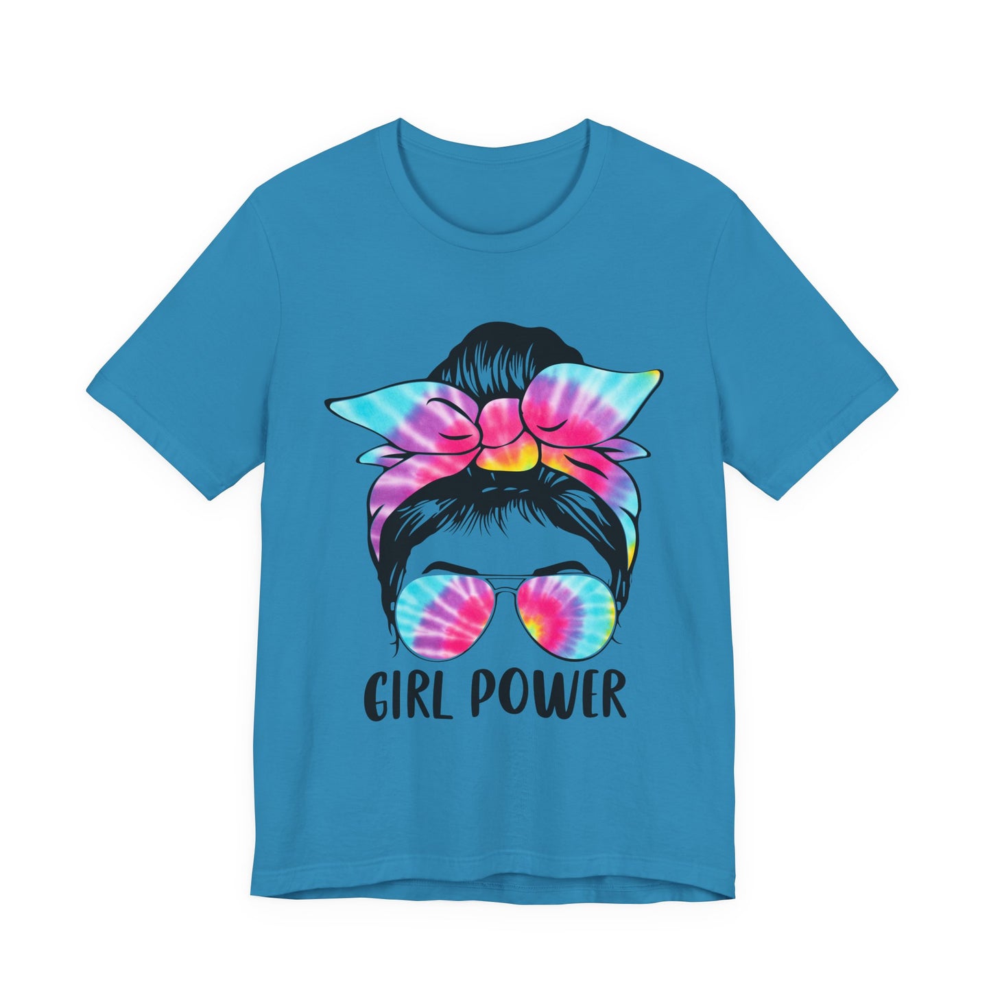 Girl Power Tie-Dye Tee, Unisex Short Sleeve Shirt, Feminist Apparel, Gift for Her, Casual Everyday Wear, Birthday Present Aqua