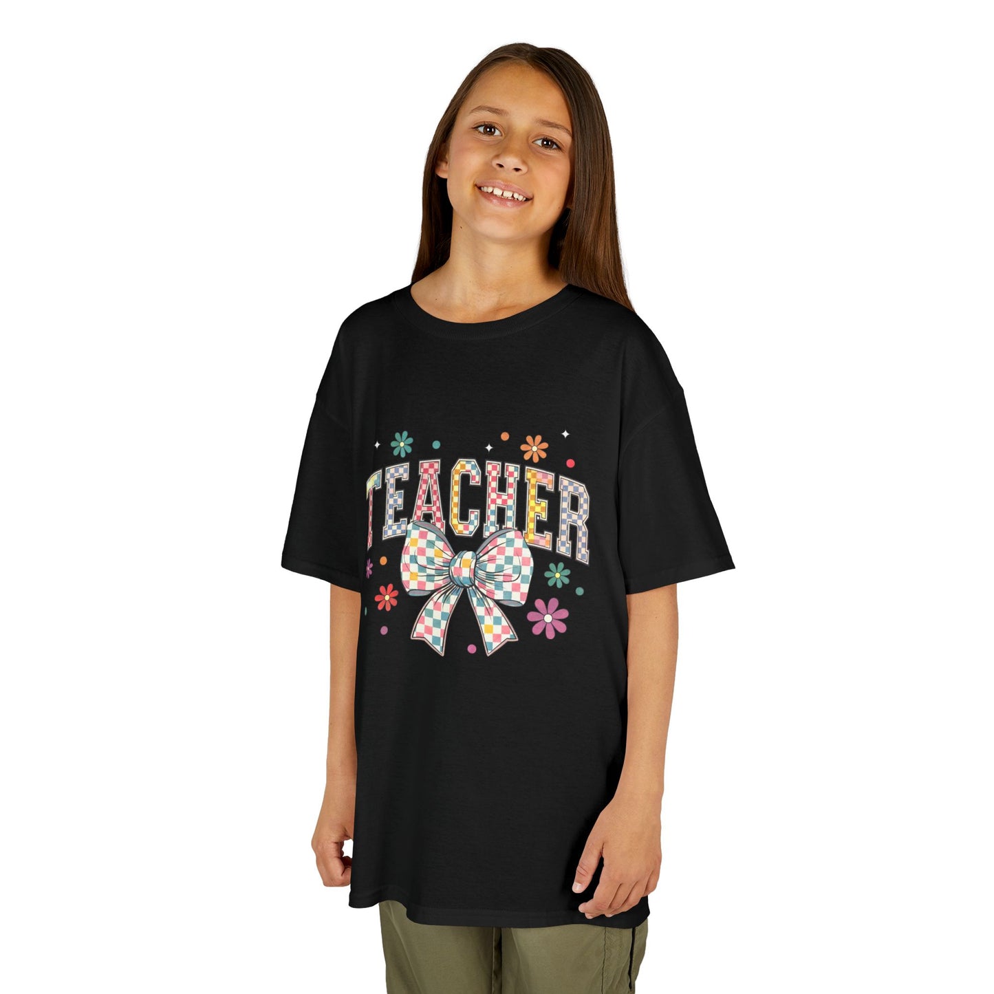 Teacher Kids Tee with Colorful Bow Design, Perfect for Back to School, Teacher Appreciation, Birthday Gift, Fun Classroom Wear