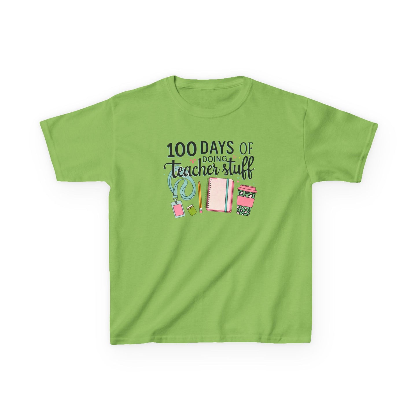 Teacher Appreciation Kids Tee, 100 Days of Teacher Stuff Shirt, School Spirit Tee, Gift for Future Educators, Kids' Classroom Apparel Lime