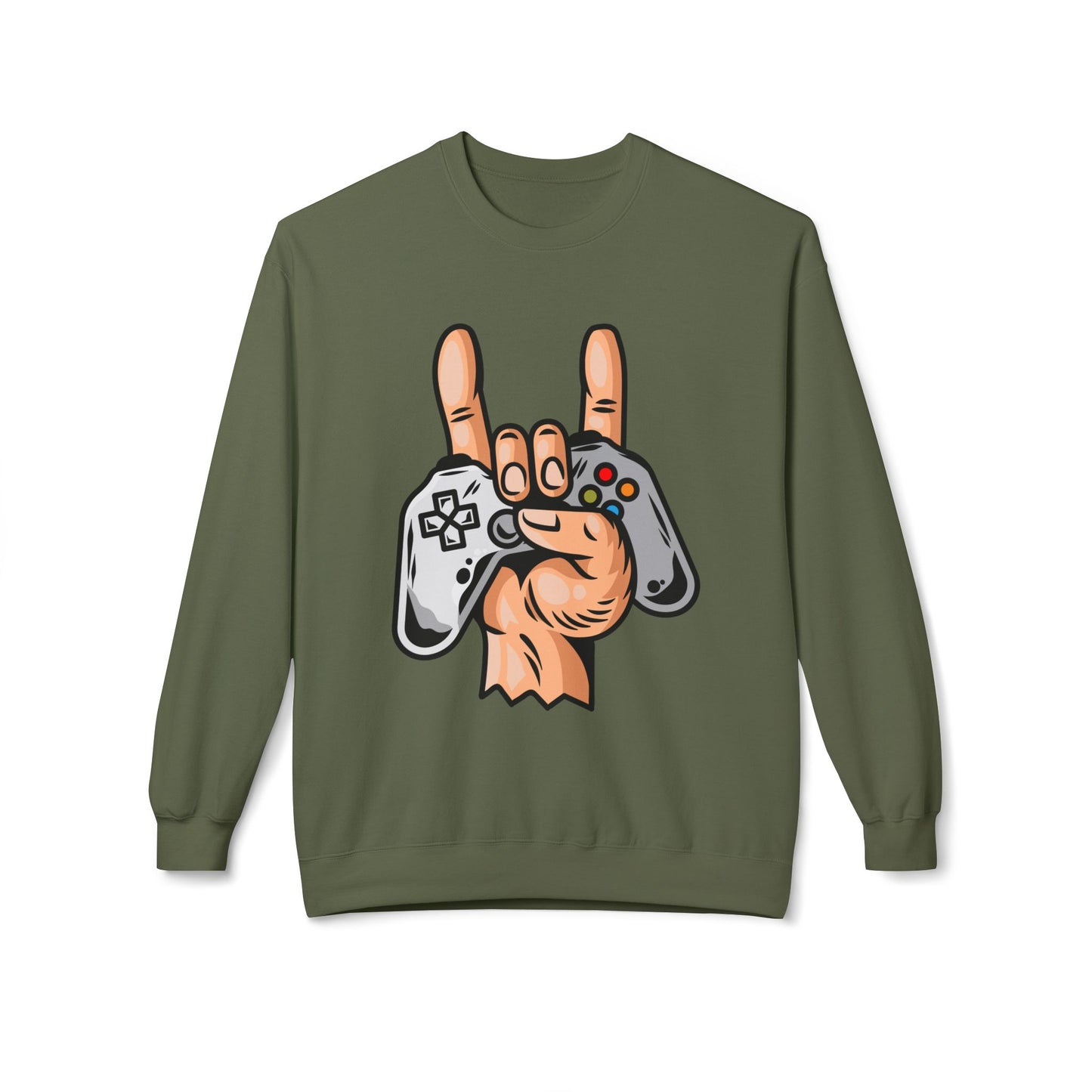 Gamer Fleece Crewneck Sweatshirt, Unisex Sweatshirt for Gamers, Gaming Apparel, Perfect Gift for Birthdays, Geek Culture, Casual Wear Military Green