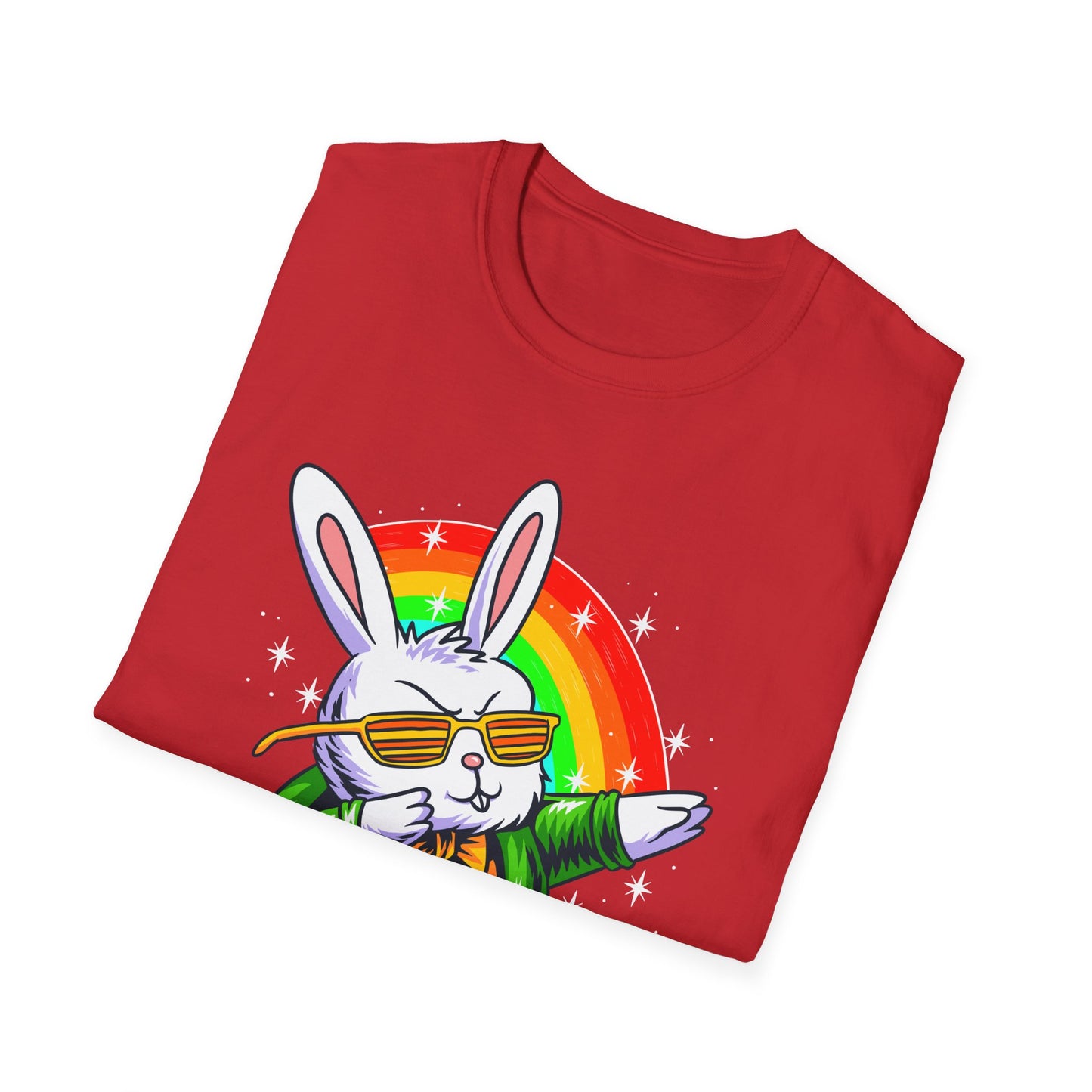 Rainbow Rabbit Cool Vibes Unisex T-Shirt, Fun Gift for Animal Lovers, Perfect for Parties, Birthdays, and Everyday Wear