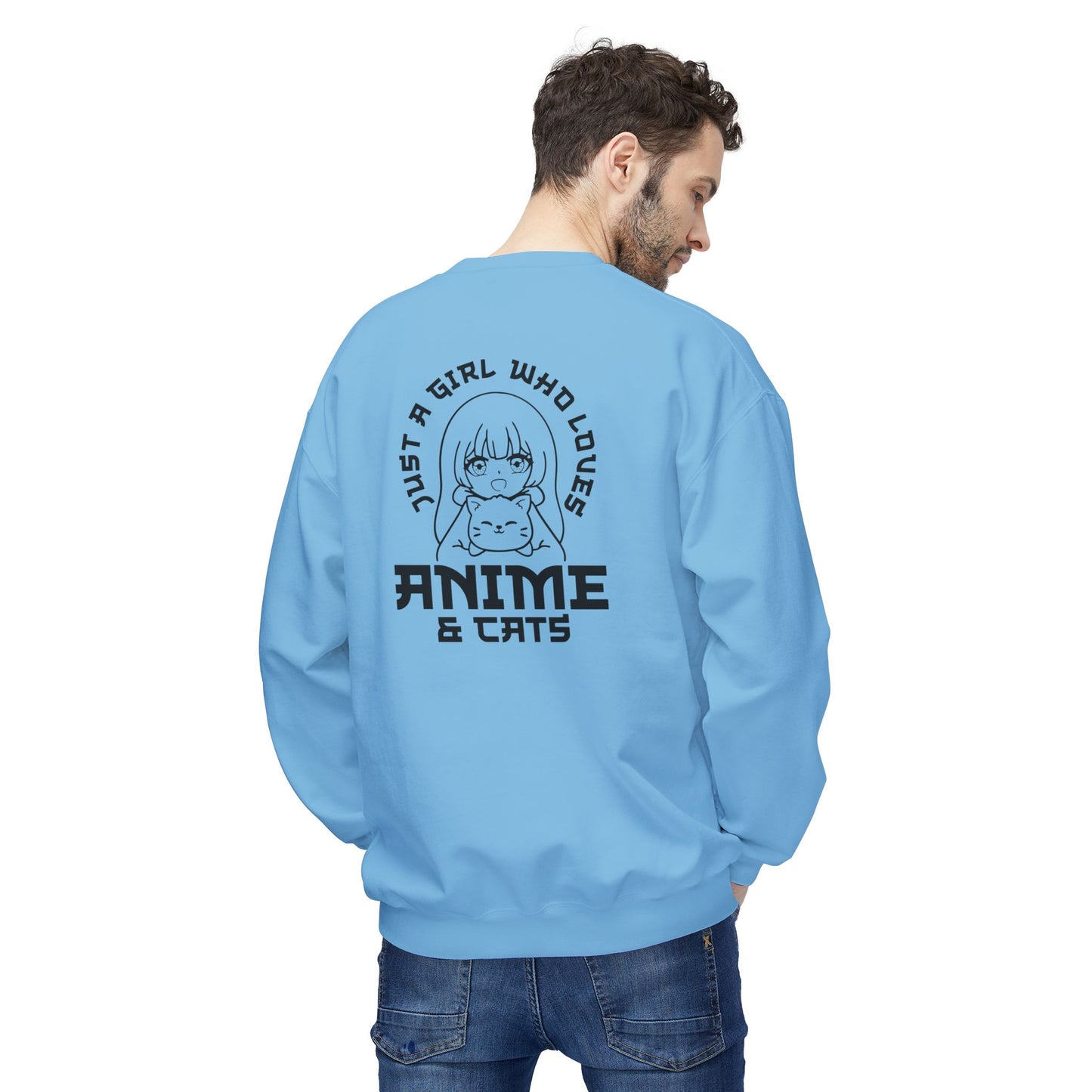 Anime & Cats Crewneck Sweatshirt, Cozy Gift for Anime Lovers, Cat Lover Apparel, Cute Anime Sweatshirt, Perfect for Casual Days