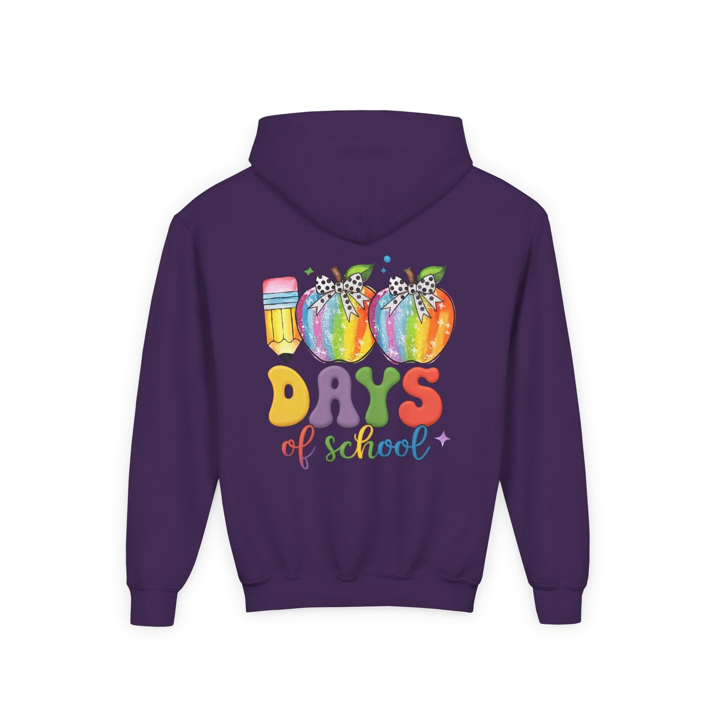 Colorful 100 Days of School Hoodie for Kids, Fun Sweatshirt for Students, Back to School Gift, Rainbow Apple Design, Classroom