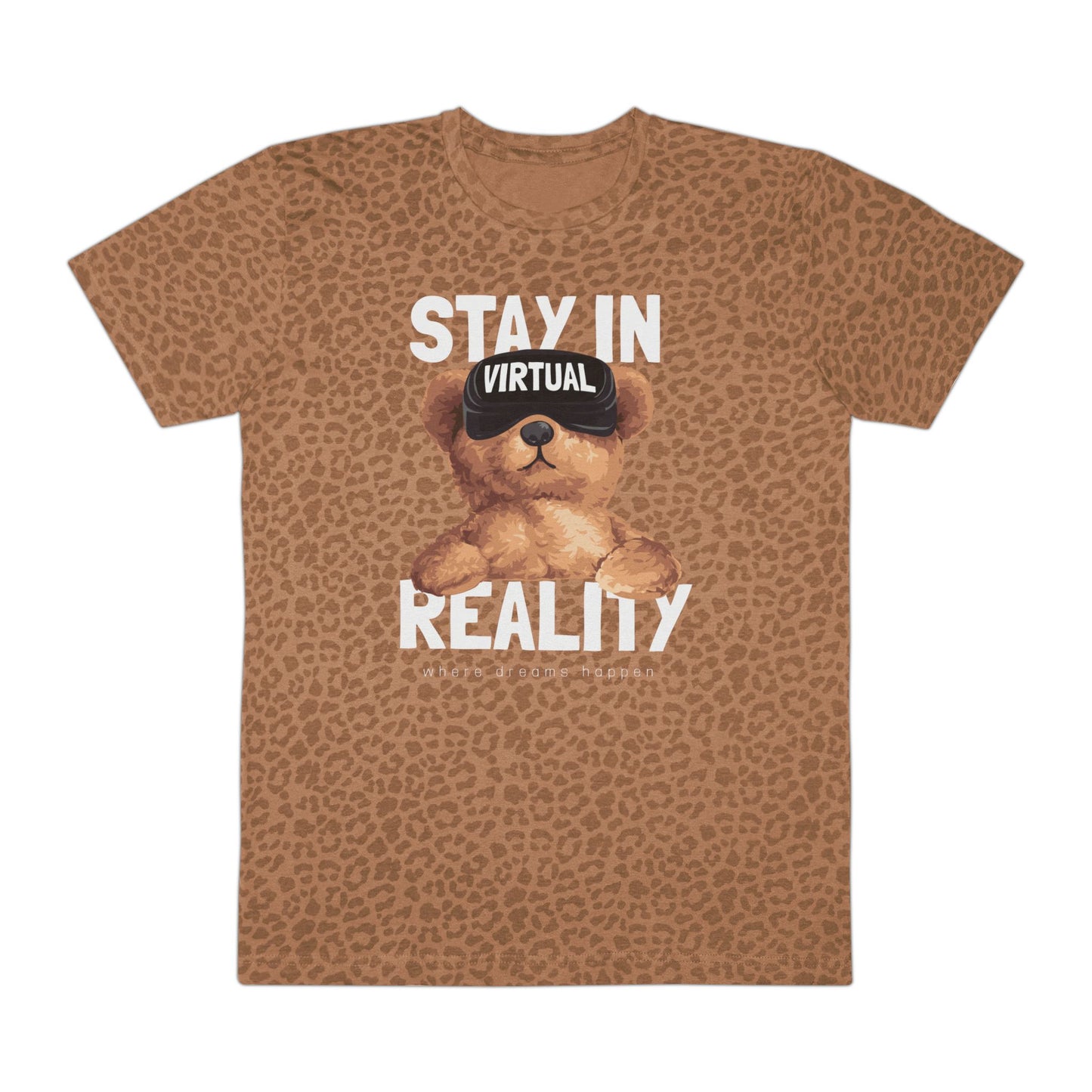 Stay in Virtual Reality Bear Tee | Men's Graphic T-Shirt, Casual Wear, Gift for Gamers, Fun Tee, Virtual Reality Apparel Brown Leopard